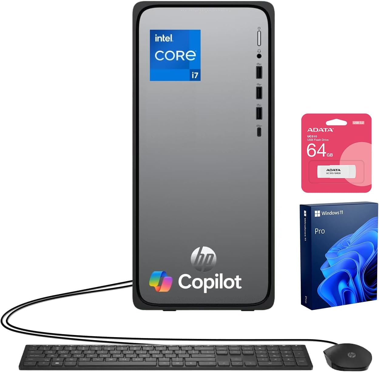 2026 Omnidesk (Envy Next Brand) M02 AI Copilot Business Tower Desktop, Core i7-14700, 16GB DDR5, 512GB SSD, Wired KB & Mouse, Wi-Fi 6, Bluetooth, W11P, Bundle with ADATA 64GB USB Flash Drive