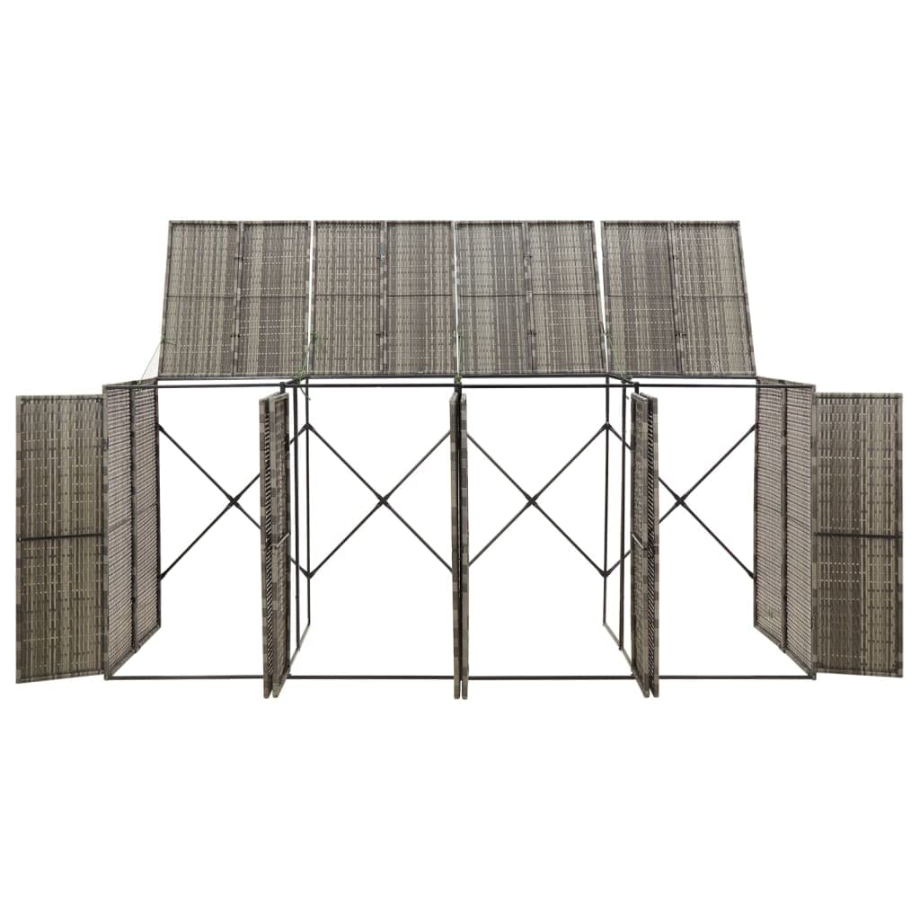 HUAKEHOM Mülltonnenbox Müllbox Mülltonnenverkleidung Mülltonnenhaus Gartenbox Müllcontainer für 4 Tonnen Grau 274x80x117 cm Poly Rattan