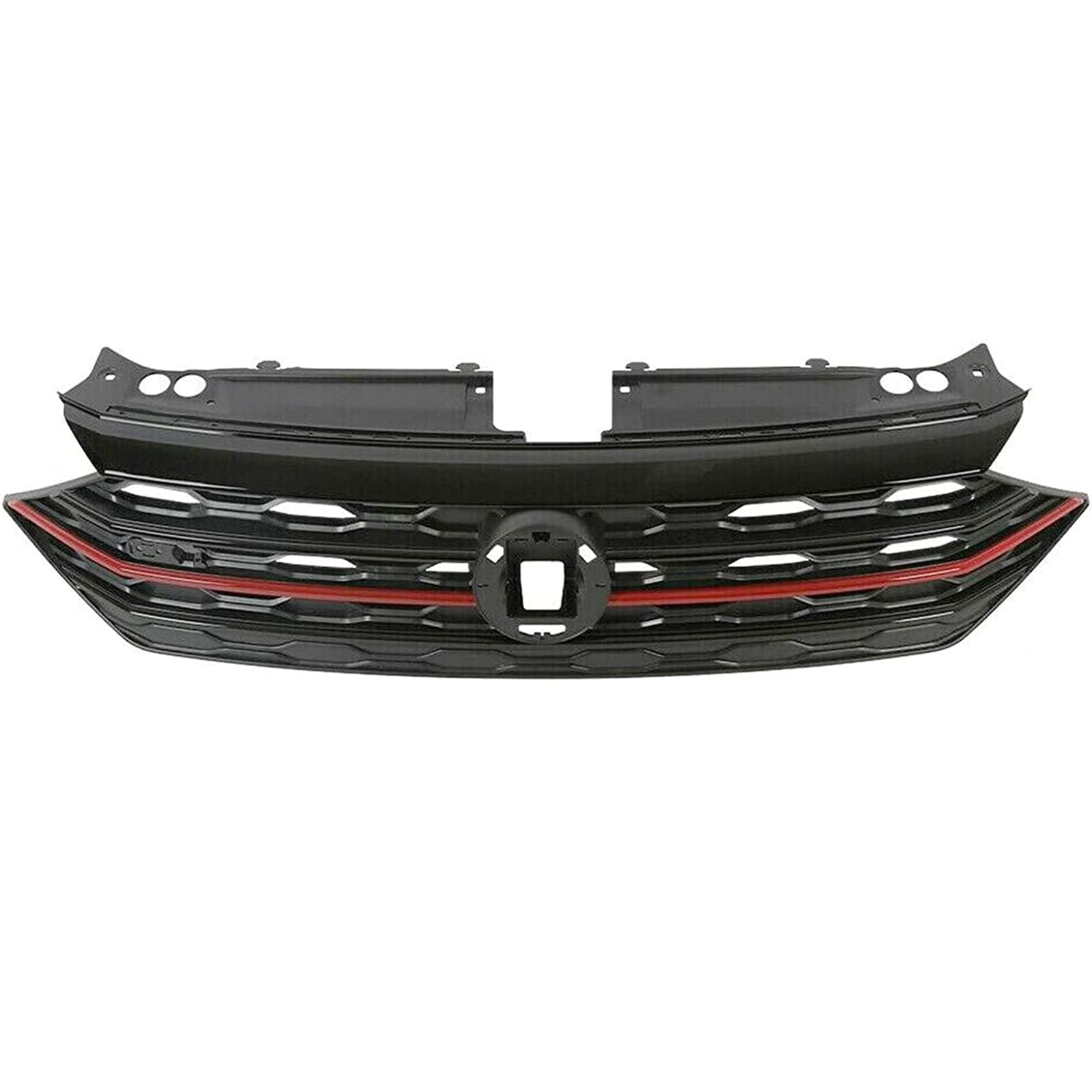 Kspeed Fit For 2019-2021 VW Volkswagen Jetta Front Bumper Cover Upper Grille Replacement Black Front Upper Center Grille With Red Trim