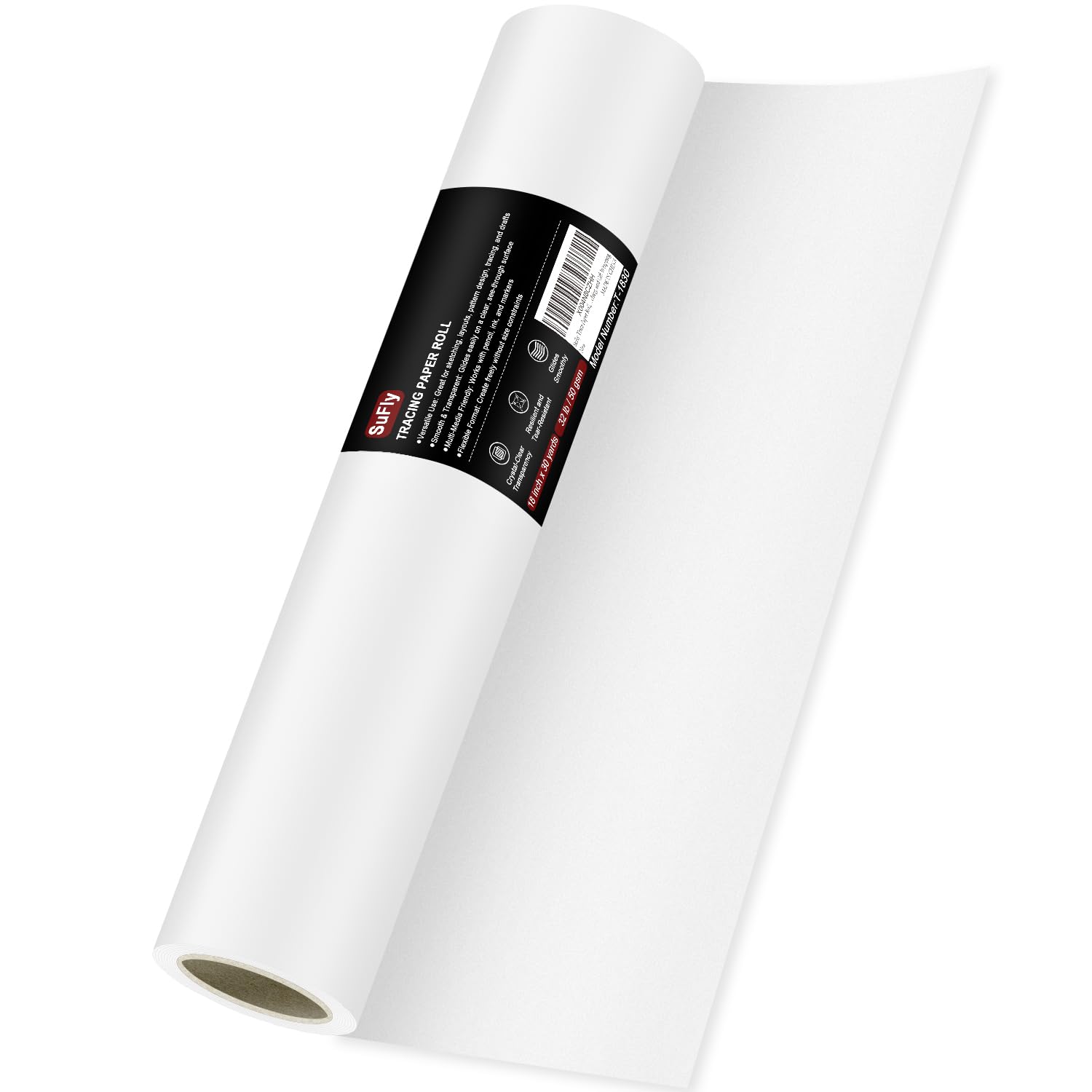 SuFly Tracing Paper Roll 18 Inch Wide x 30 Yards - Smooth Transparent 30lb/50gsm Trace Paper Roll for Drawing, Sketching, Sewing Patterns & Technical