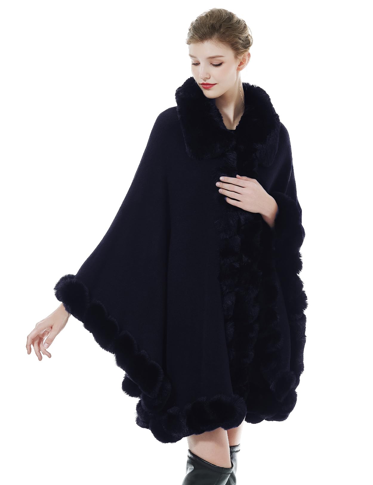 BEAUTELICATE Cappotto a Maglia Mantella Poncho in Pelliccia Sintetica Scialle con Collo Donna Stola Cardigan per Festa Matrimonio Invernale Sposa