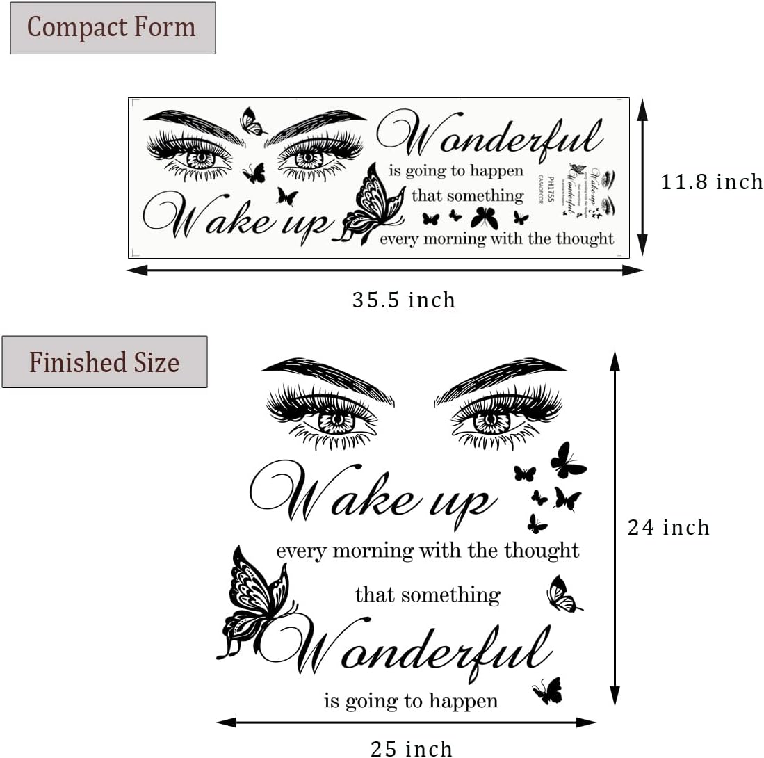 Inspirational Quotes Vinyl Eyes Eyelash Decals Motivational Sayings for Wall Art Decor Sticker Positive Lettering Wall Decal for Women Girls Bedroom Living Room Home Beauty Salon Decoration