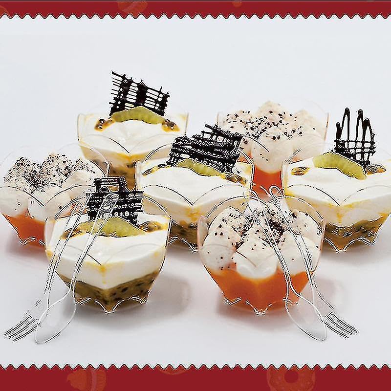 APOLLINE INDIA® 20pcs Mini Parfaits Dessert Cups Clear Crystal 70ml Small Serving Bowl for Tasting Party Desserts Appetizers(Flower Shape) 2