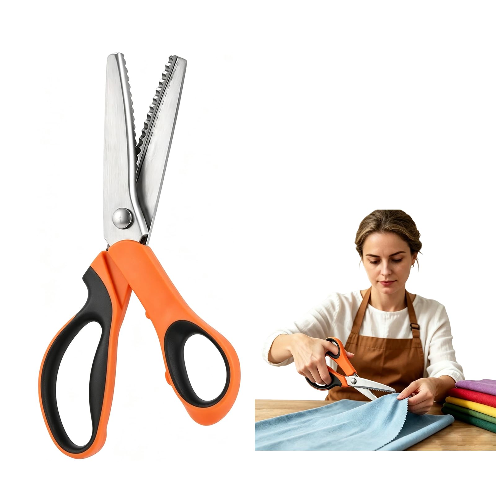 Pinking Shears, Zig Zag Scissors for Fabric Cutting, Serrated Orange