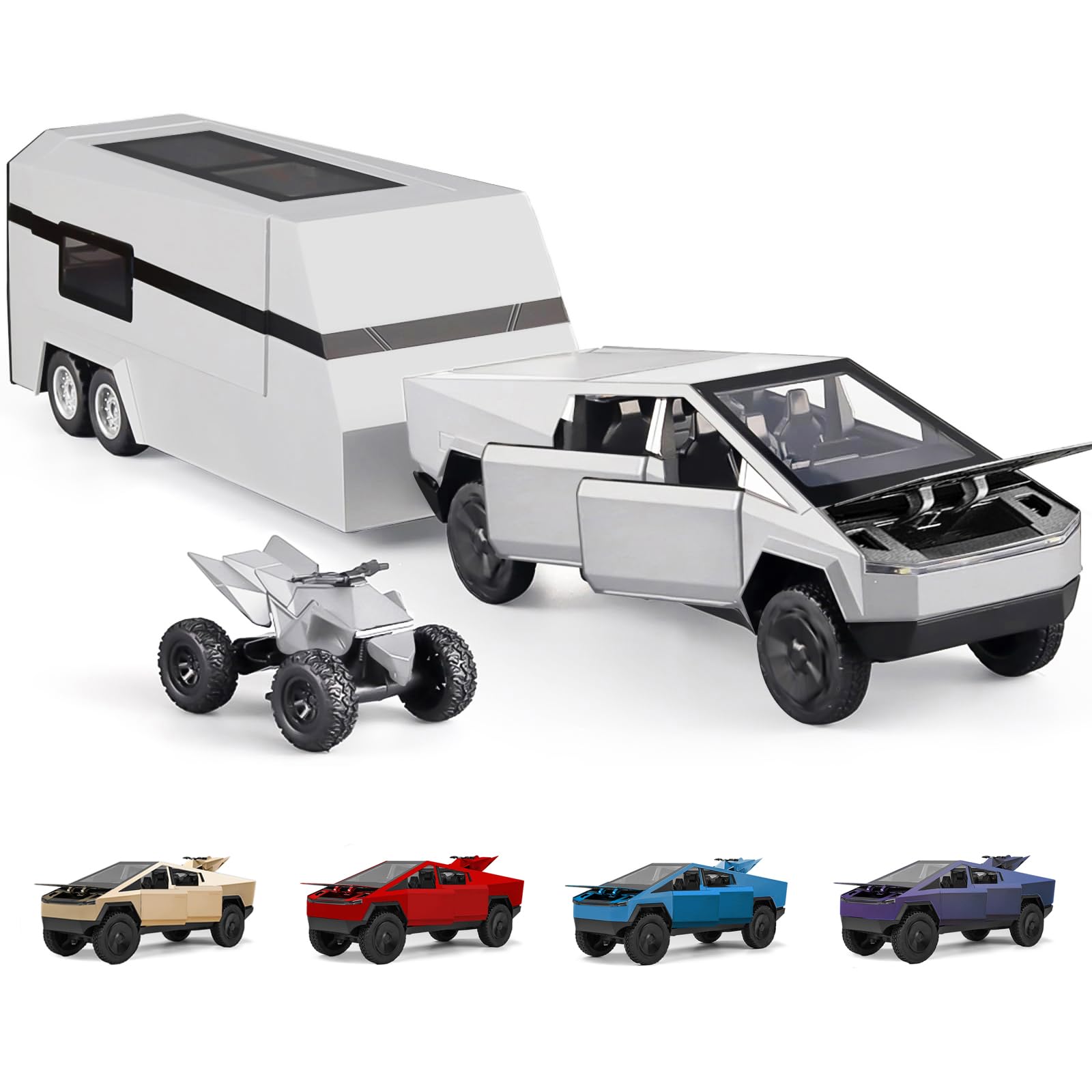 Cybertruck Diecast Metal Toy Trucks with Lights and Sounds, 1/32 RV Campground Vehicles Toys for Boys Girl Women Adult, Ages 3 and Up (Silver)