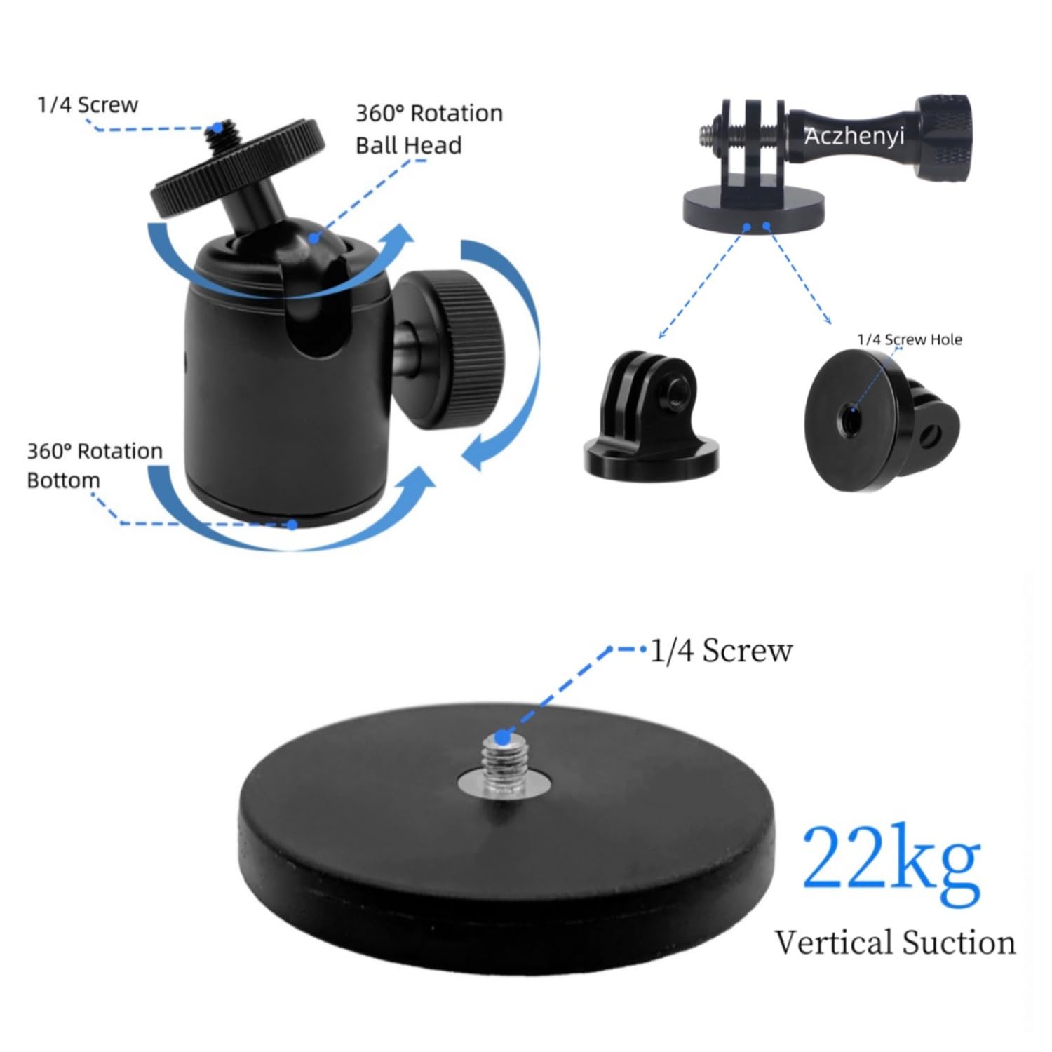 Usmallbee Soporte De Palo Para Selfie Para Automóvil, Soporte Magnético De Abrazadera De Súper Cámara Con Brazo De Enchufe Doble Para Kit De Coche Para GoPro Hero 11/10/9/8 Insta360, Soporte De