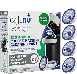 Caffenu Cleaning Pods Compatible with Nespresso Vertuo. 4 Cleaner Capsules. For Improved Coffee Flavor and Crisp Coffee. Use with Descaling Kit