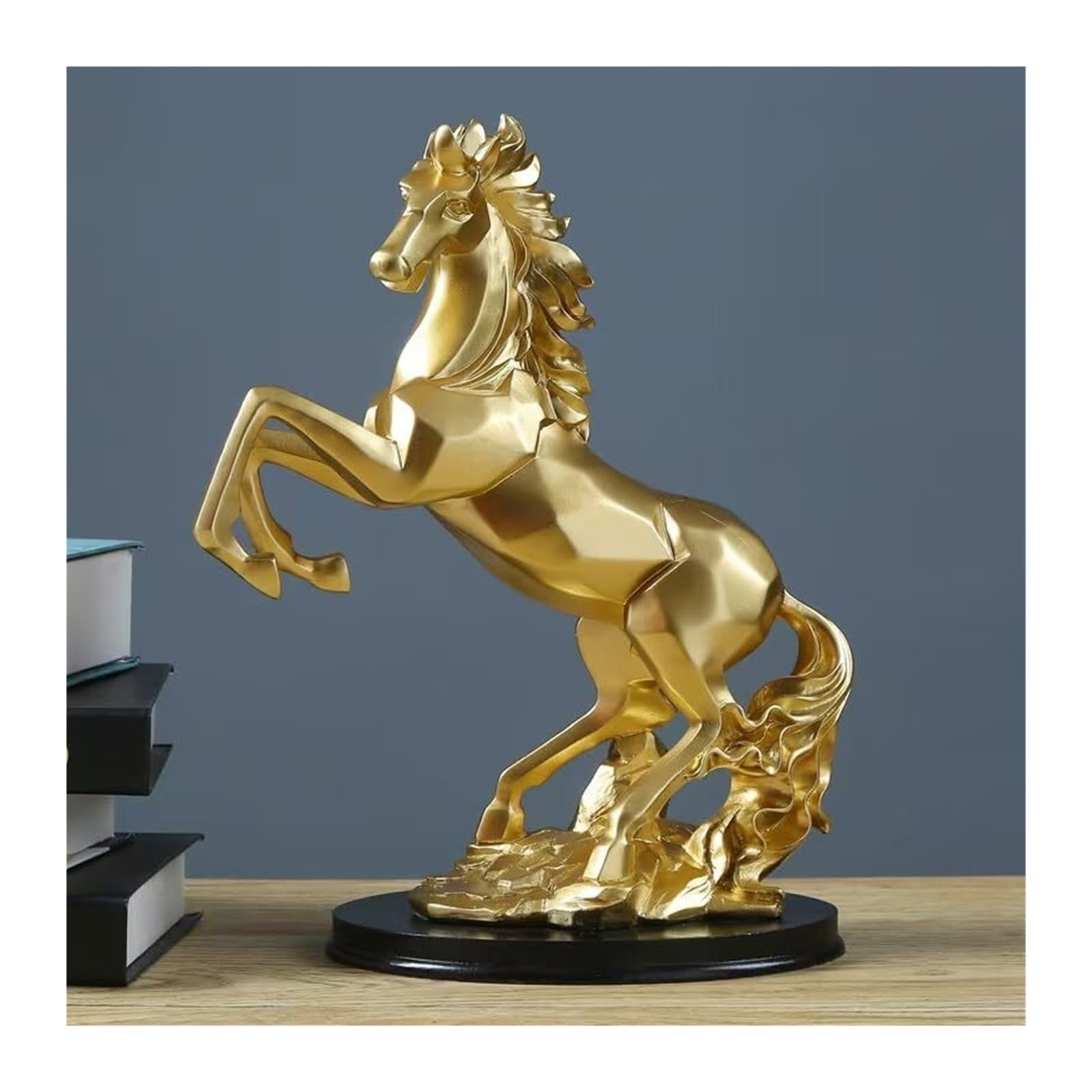 FriendshipHome Desk Figurines Creative Geometry Jumping Horse Figurine, Resin Sculpture, Home Decor with Black Base Home Décor Accents(Gold)
