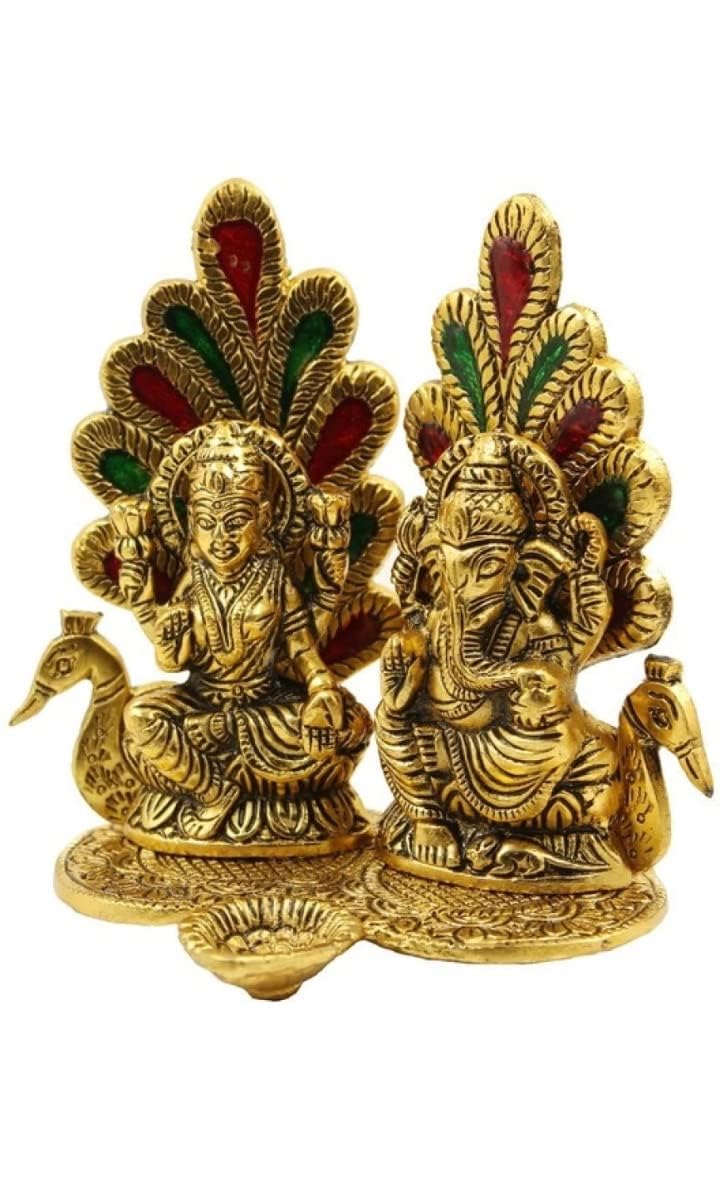 Laxmi Ganesh en métal avec diya paon le cadeau de mariage idéal