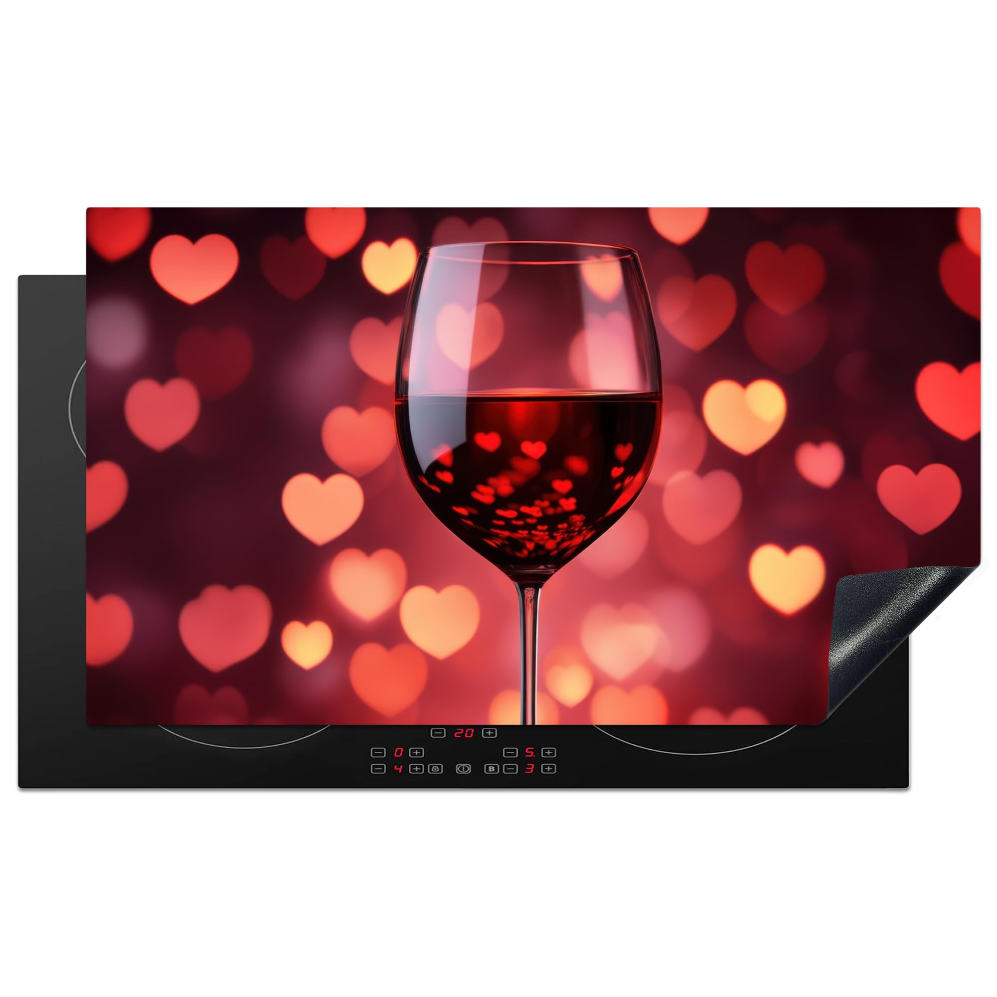 KitchenYeah© Induction Hob Protector Mat 20.5"x35.4" / 90x52 cm Cooker Top Protectors Cover Ceramic Covers Electric Hobs Vinyl Red - Wine - Hearts