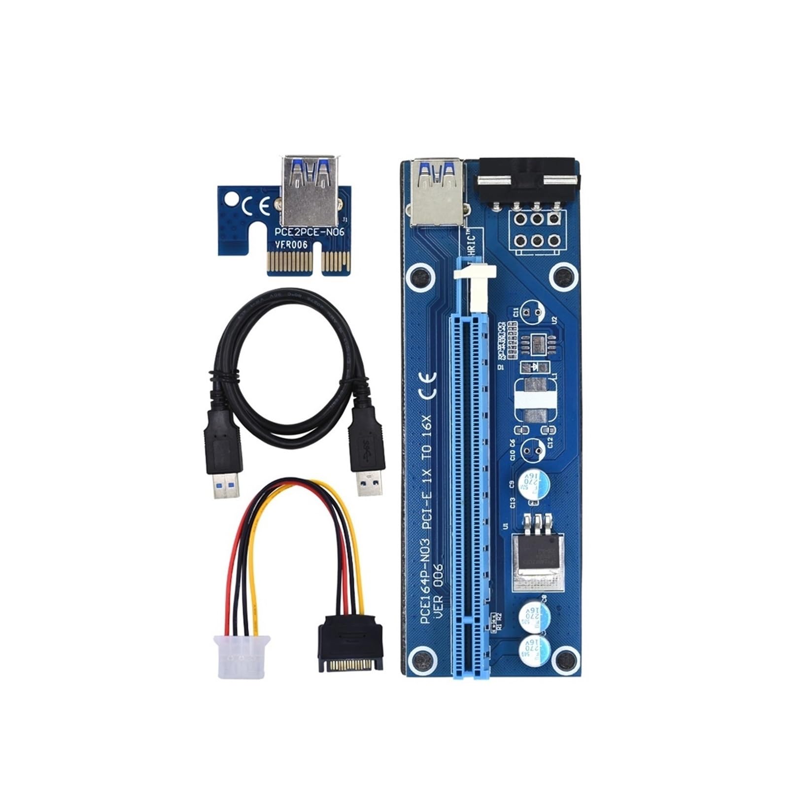 PCIE Riser 006. GPU. Riser compatible with scheda video PCI Express USB 3.0. Cavo al riser Sata. A 4pin PCI-E 1x a 16x compatible with mineraria Bitcoin(10PCS-blue)