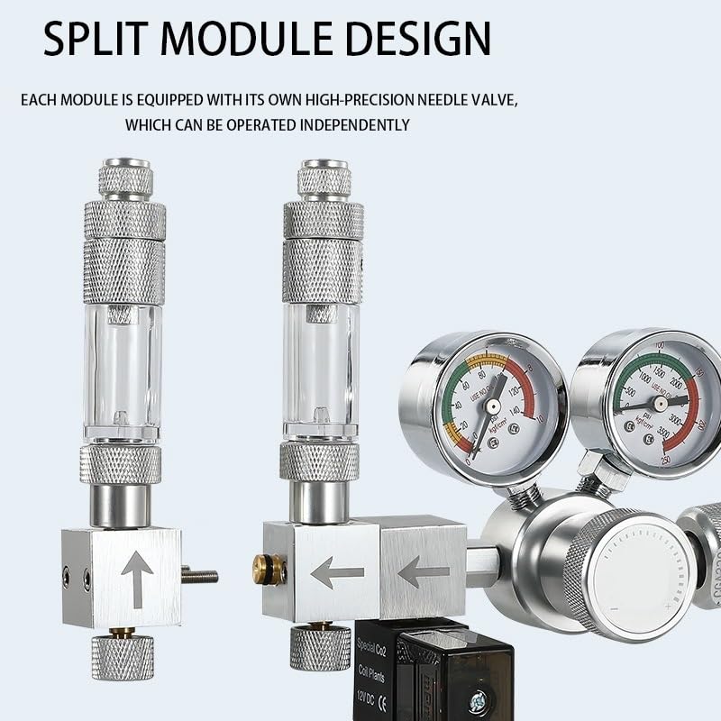 Regolatore Co2 Fai-da-Te for Acquario valvola di Regolazione a Doppio Stadio Valvola di riduzione Co2 con Uscita Multi Splitter for Acquario(G3-4)