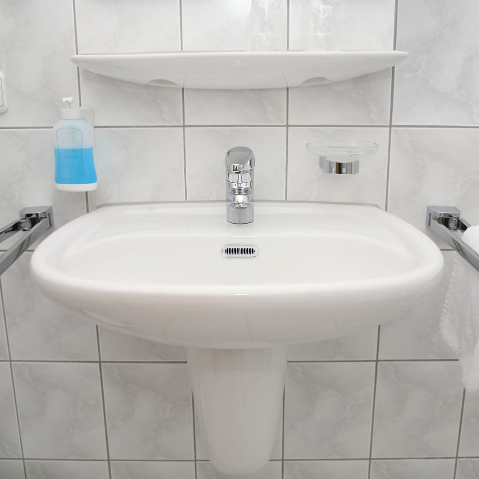 Generico Copertura per Troppopieno Lavabo da Bagno 5 Pezzi in Abs Argento, Resistente All'invecchiamento e Abrasione, Protegge da Chioma e Polvere, Design Moderno Minimalista per Uso