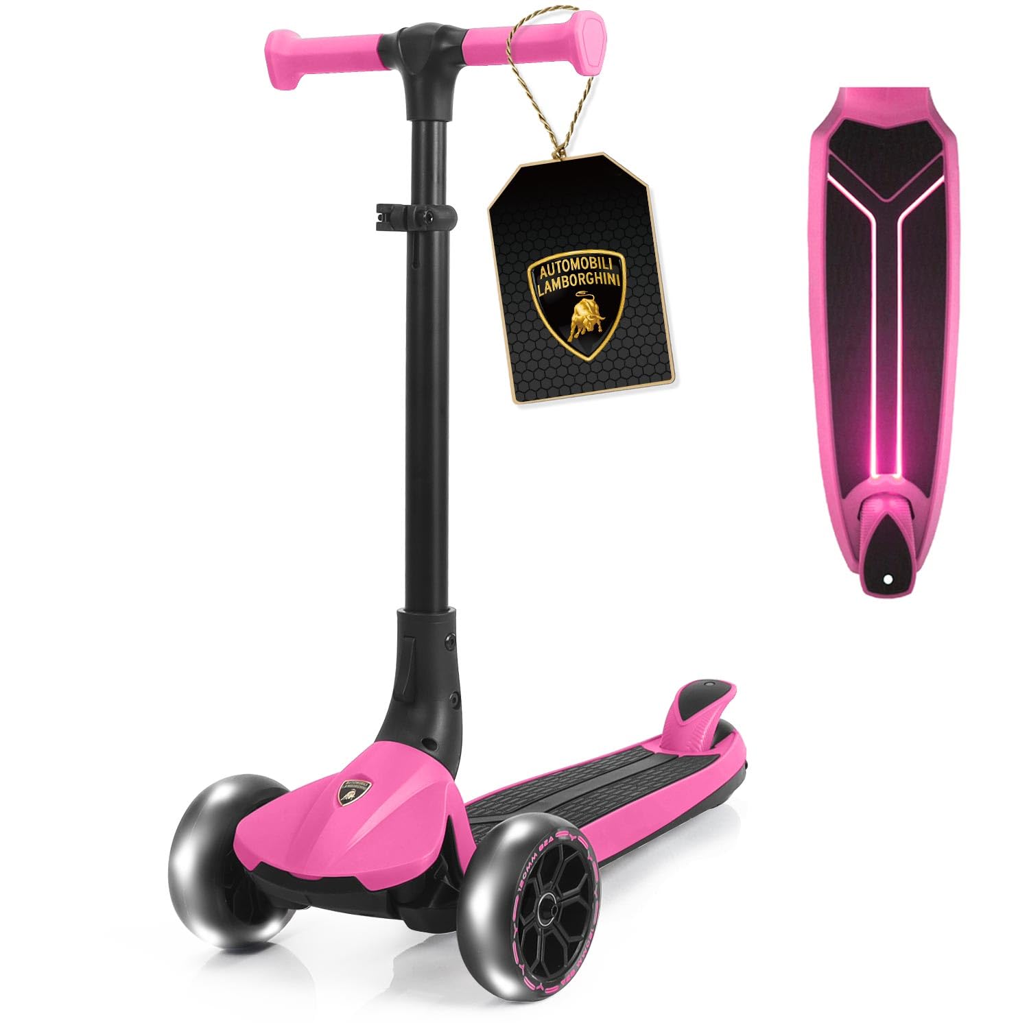 Lamborghini Scooter for Kids Ages 3-7, 3 Wheel Kids Scooter with Light-up Wheels & LED Deck, Adjustable Height, Foldable, Lean to Steer, Kick n Roll for 3+ Year Old Toddlers Girls Boys Pink โ image 1