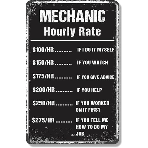 Mechanic Hourly Rate 13 Inch x 20 Inch Novelty Plastic Sign Touch It First Pay Double Durable Weatherproof UV Protected Perfect for Garages Shops Man Caves Fun Gift for Mechanics Gearheads Car Lovers
