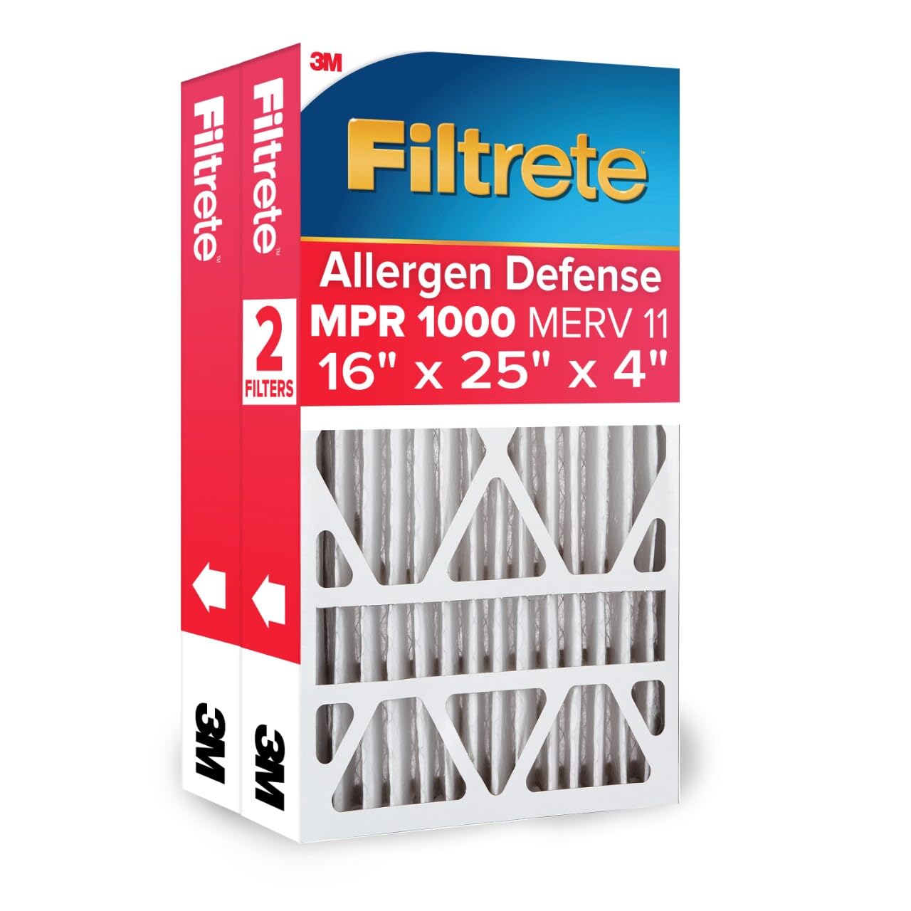 Filtrete 16x25x4 Air Filter MERV 11, MPR 1000 Micro Allergen Defense 2-Pack