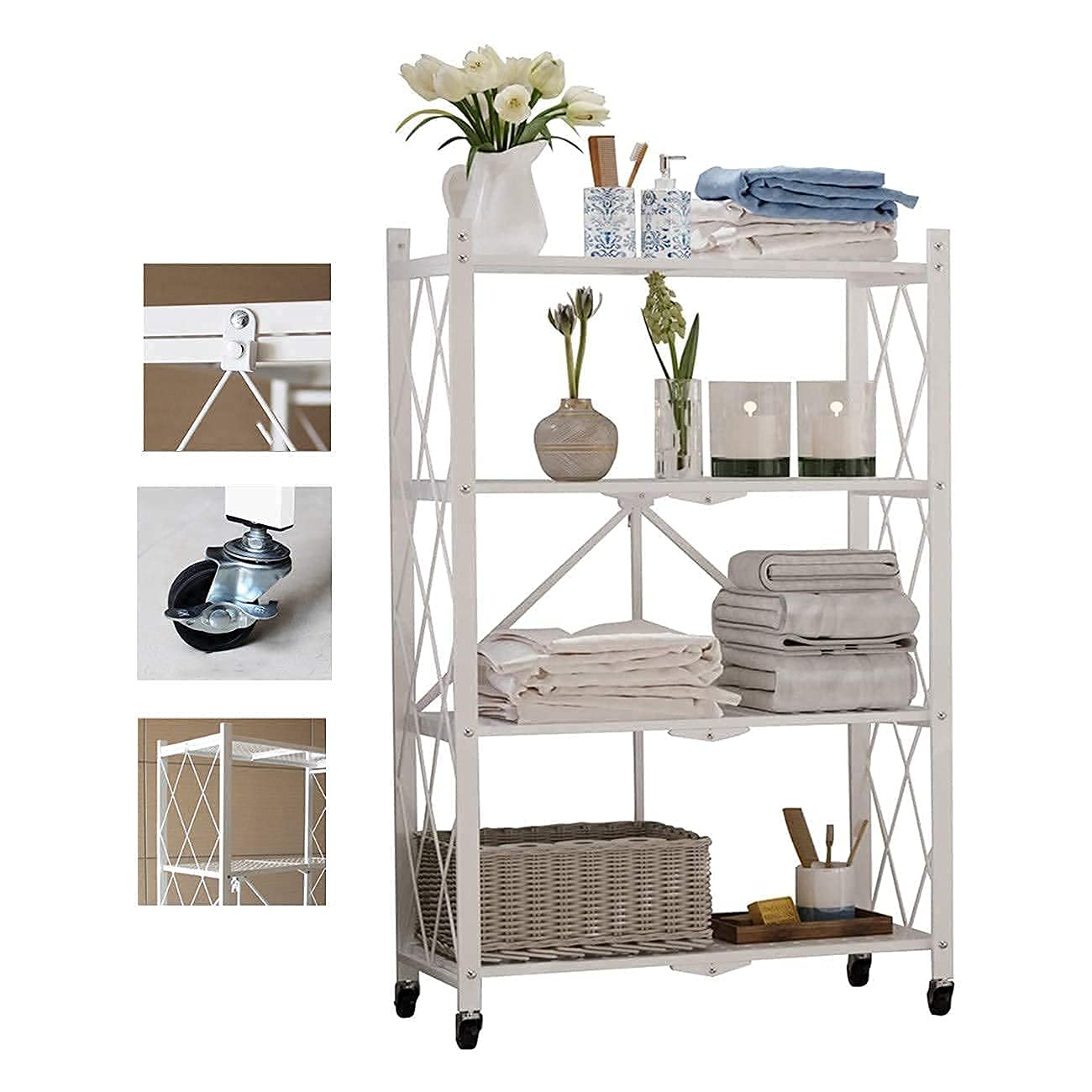 ybaymy 4Tier Shelving Unit Kitchen Storage Rack Foldable Storage