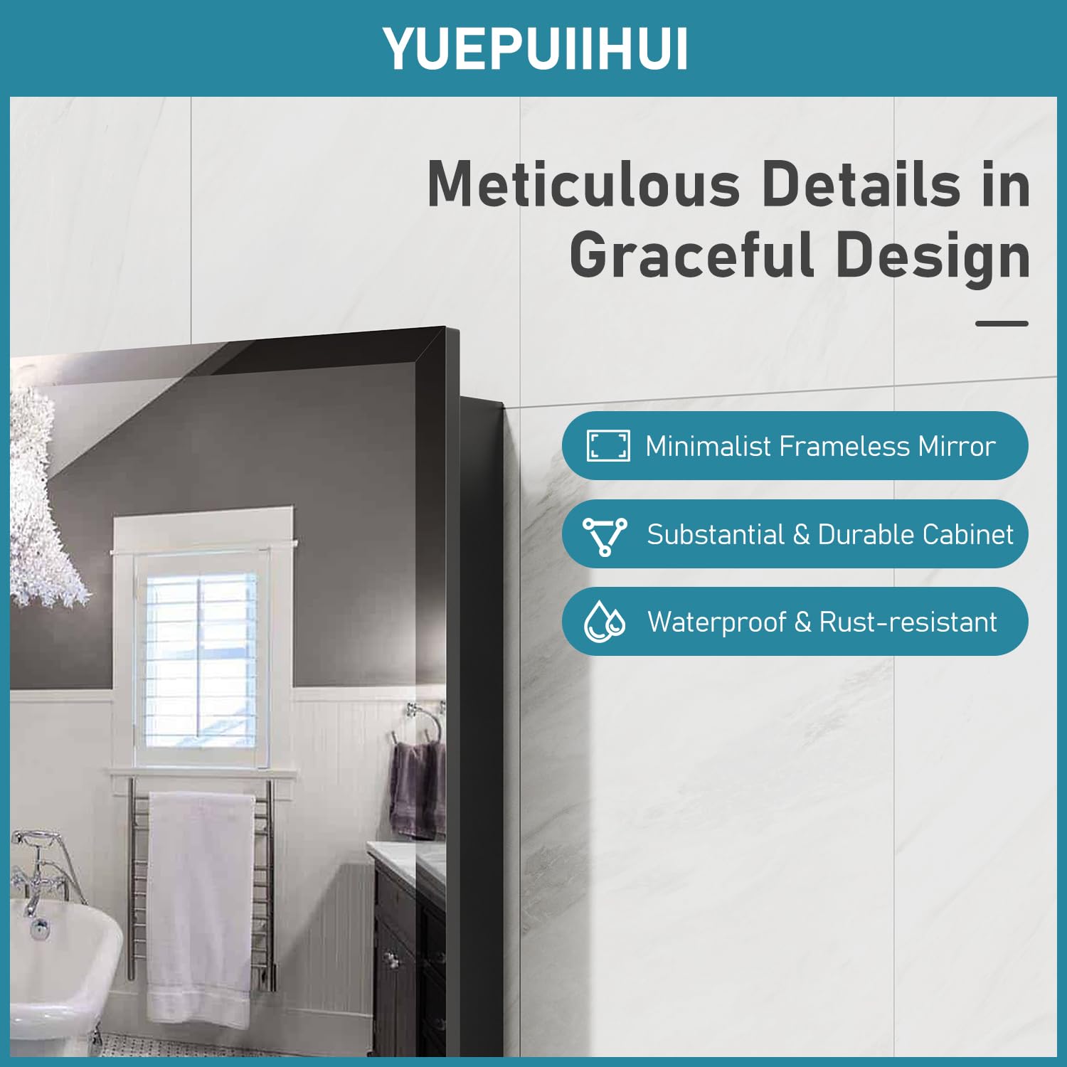 Botiquín empotrado de 16 x 24 pulgadas con espejo biselado, botiquín de metal con estantes ajustables, gabinete de medicina negro montado en la pared para almacenamiento de baño, casa moderna