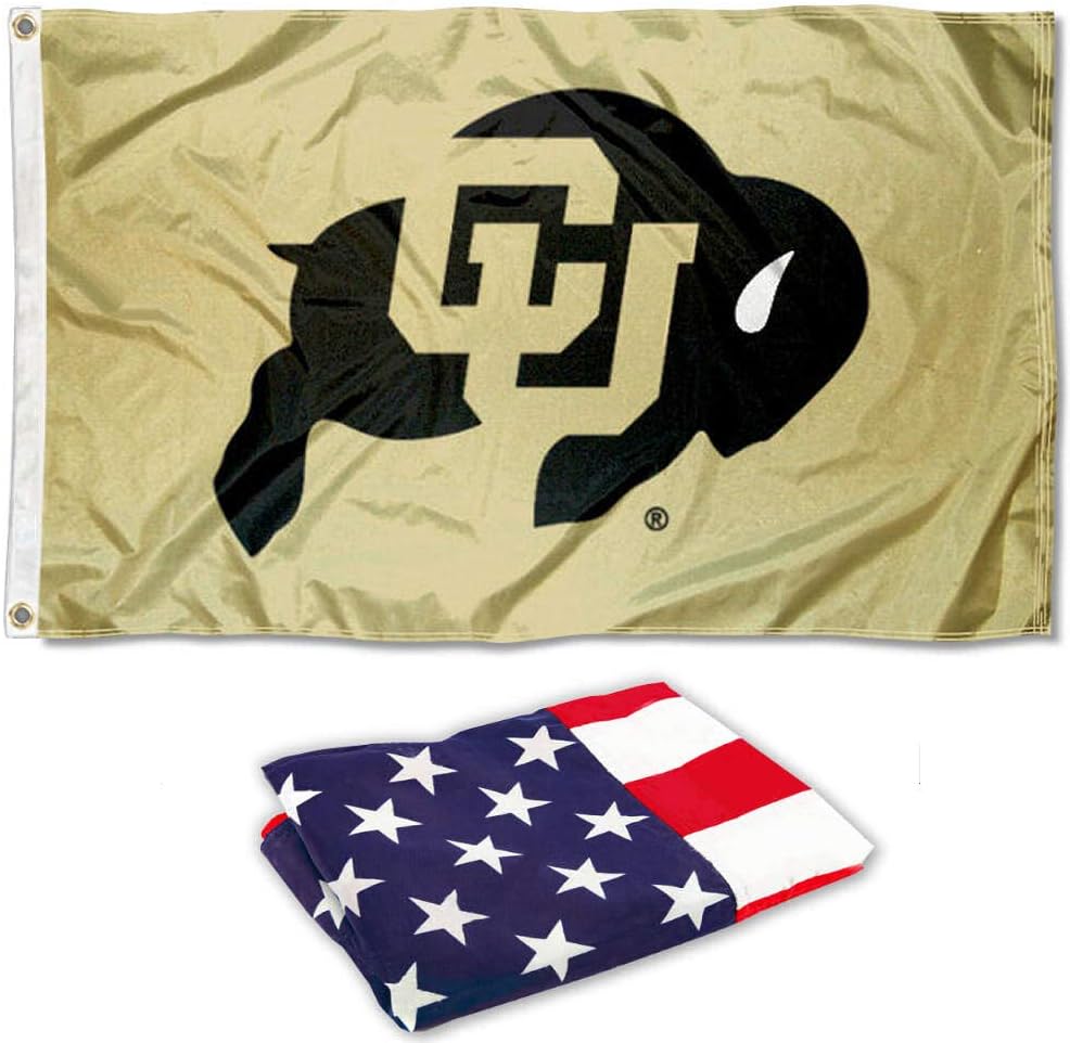 College Flags & Banners Co. Colorado Buffs Flag and USA 3x5 Rectangular Flag Set