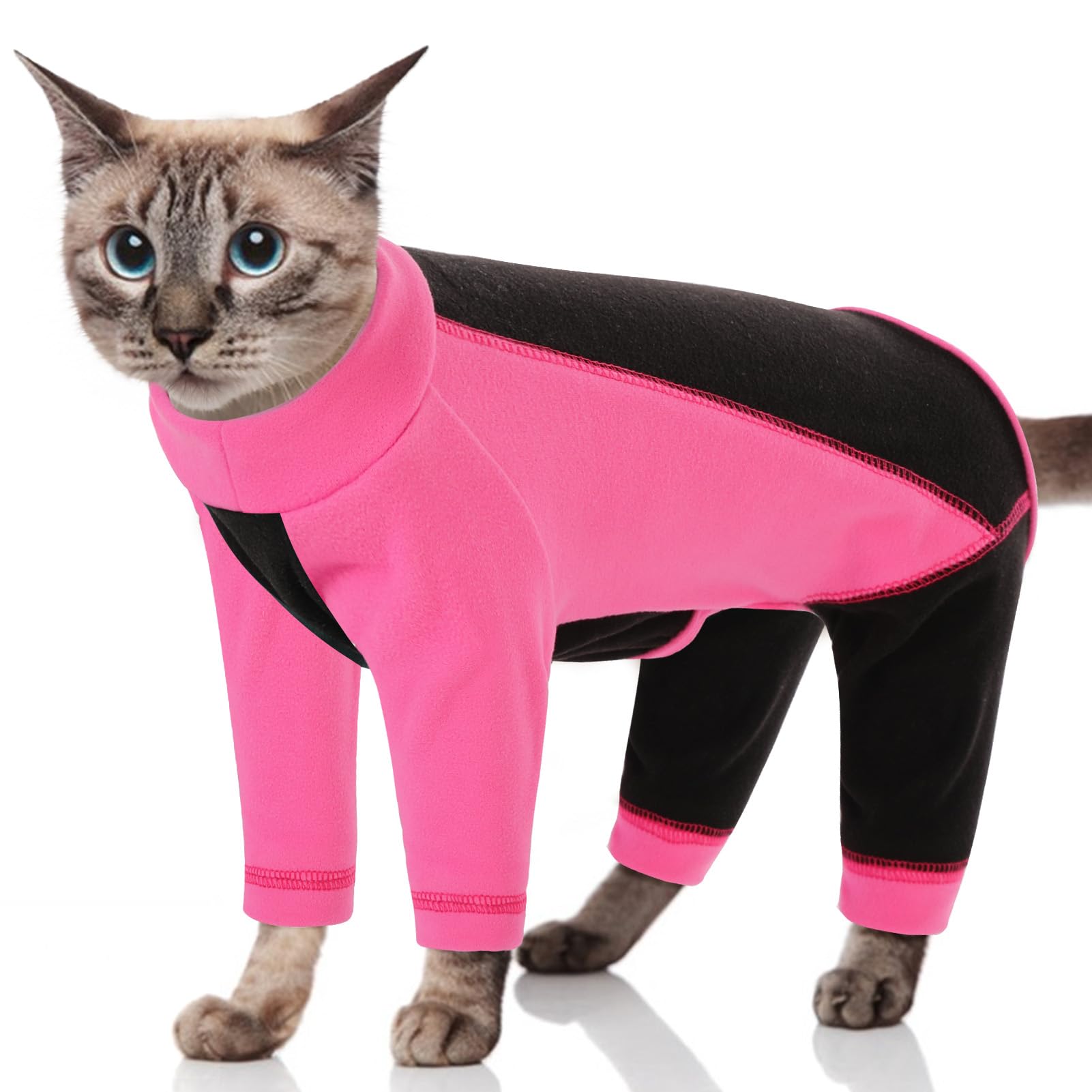 SUNFURA Sticky Hair Cat Clothes, Cat Sweater Sphynx Hairless Cat Pajamas for Cats Only, 4-Legged Fleece Sweaters for Cats Extra Small Dogs, Warm Kitten Clothing Pullover Prevent Lost Hair, Pink L