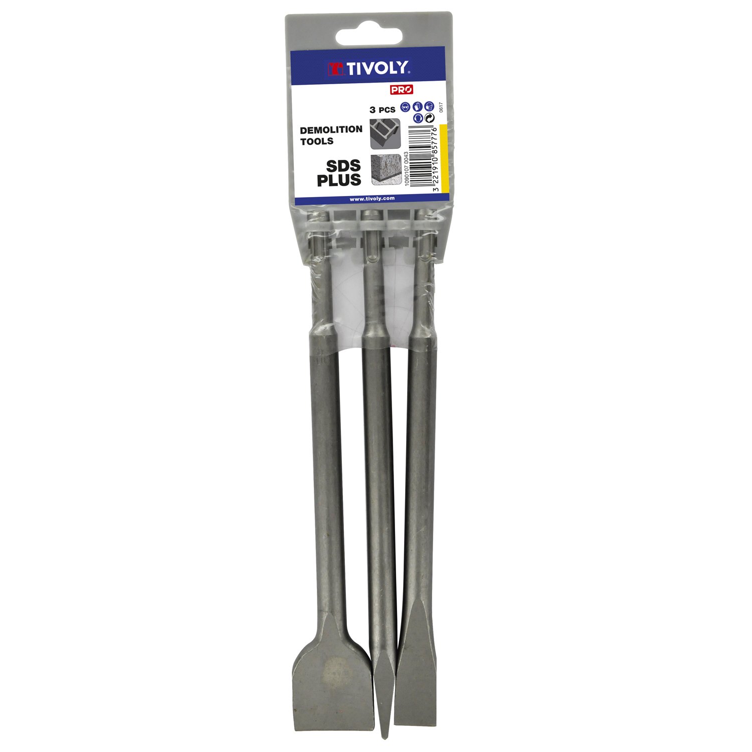 Tivoly - Outils de Démolition Pic et Burins SDS+ - Multi Usages Béton, Pierre, Carrelage - 1 Pic et 2 Burins Plats - Démolition Rapide et sans Effort - Solidité, Sûreté, Haute Durée de Vie - Lot de 3