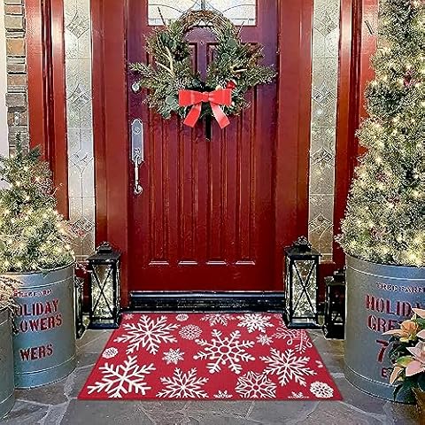 CAROMIO Christmas Indoor Door mat Large Welcome Doormat Xmas Decorative Throw Indoor Outdoor Door Mat Washable Floor Mats for Bedroom Living Room Kitchen Nursery, 20" x 32" Red Cover