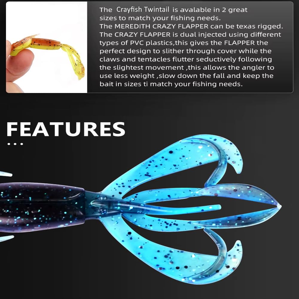 Generic doble cola Craw pescado suave plástico para un toque – Señuelo de pesca, Suspender y sniking Bass Lure (PVC, 0,11/0.22oz., 2.76/3.54inch, 5 colores), Multicolor