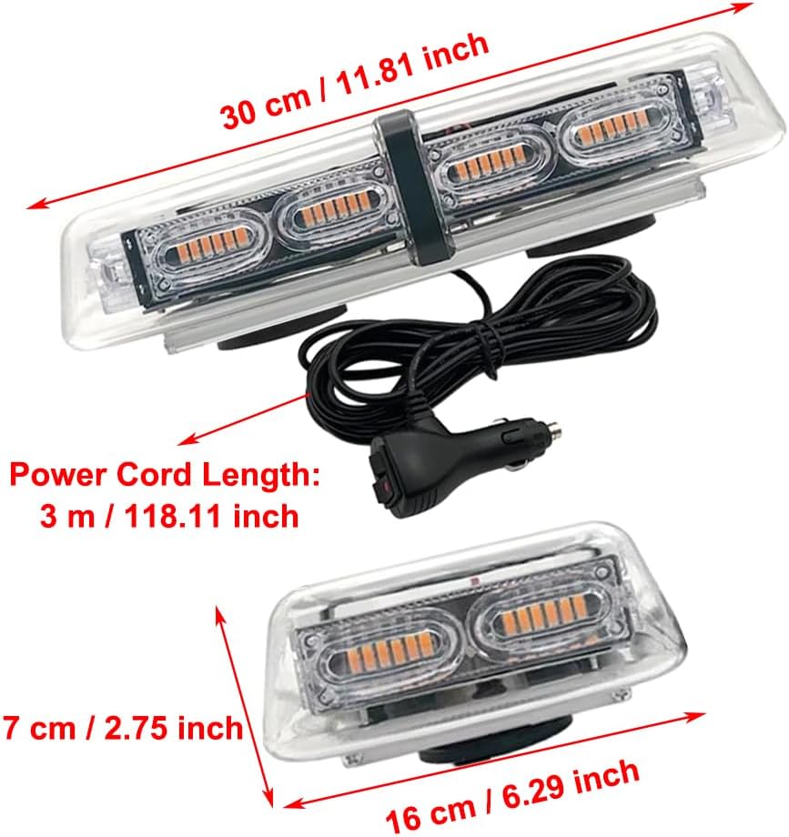 72-LEDs 12" Roof Top Strobe Light Traffic Warning Flashing Light White Amber Light, Warning Safety Rooftop Signal Lamps for 12-24V Vehicle, LED Magnetic Mount Emergency Flashing Beacon Light