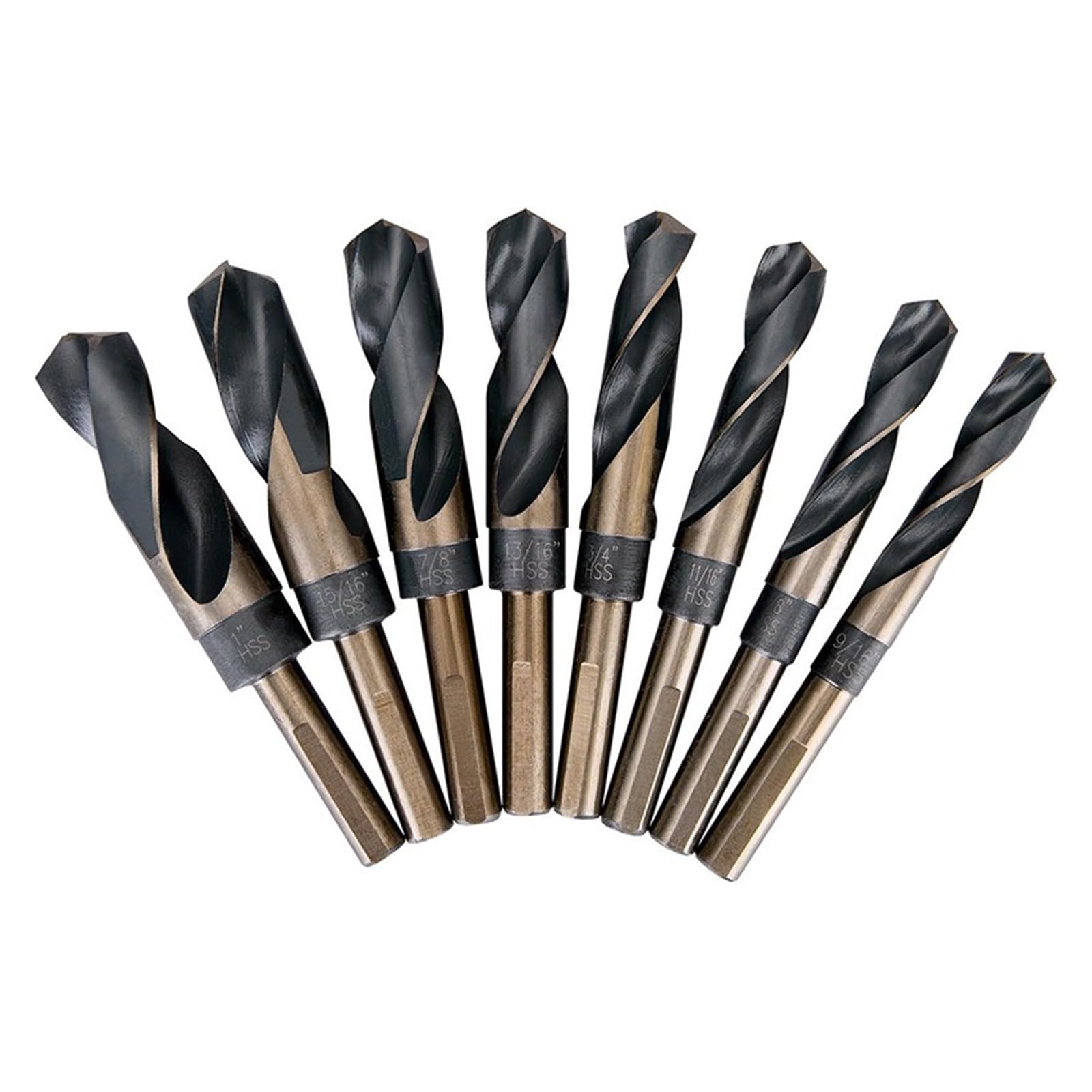 Set di punte da trapano elicoidali HSS da 8 pezzi, 14-25,5 mm, punte da trapano a punta divisa da 1/2 "con codolo a 3 piatti da 1/2" per metallo, legno, alluminio, plastica, foratura