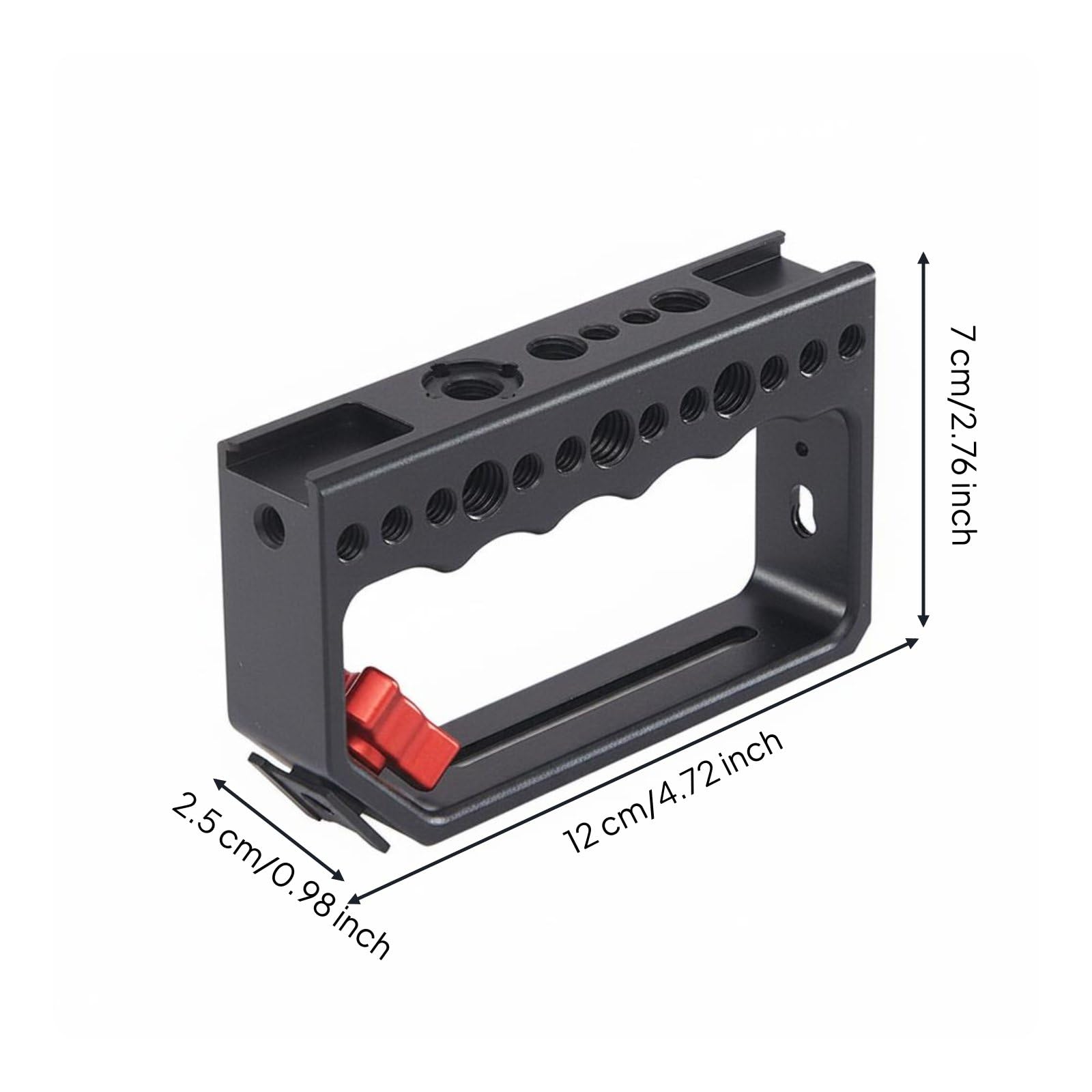 Empuñadura para Jaula de Cámara Asa de Cámara Mango de Video Agarre Metálico Aleación de Aluminio Resistente y Portátil con Puertos de Accesorios y