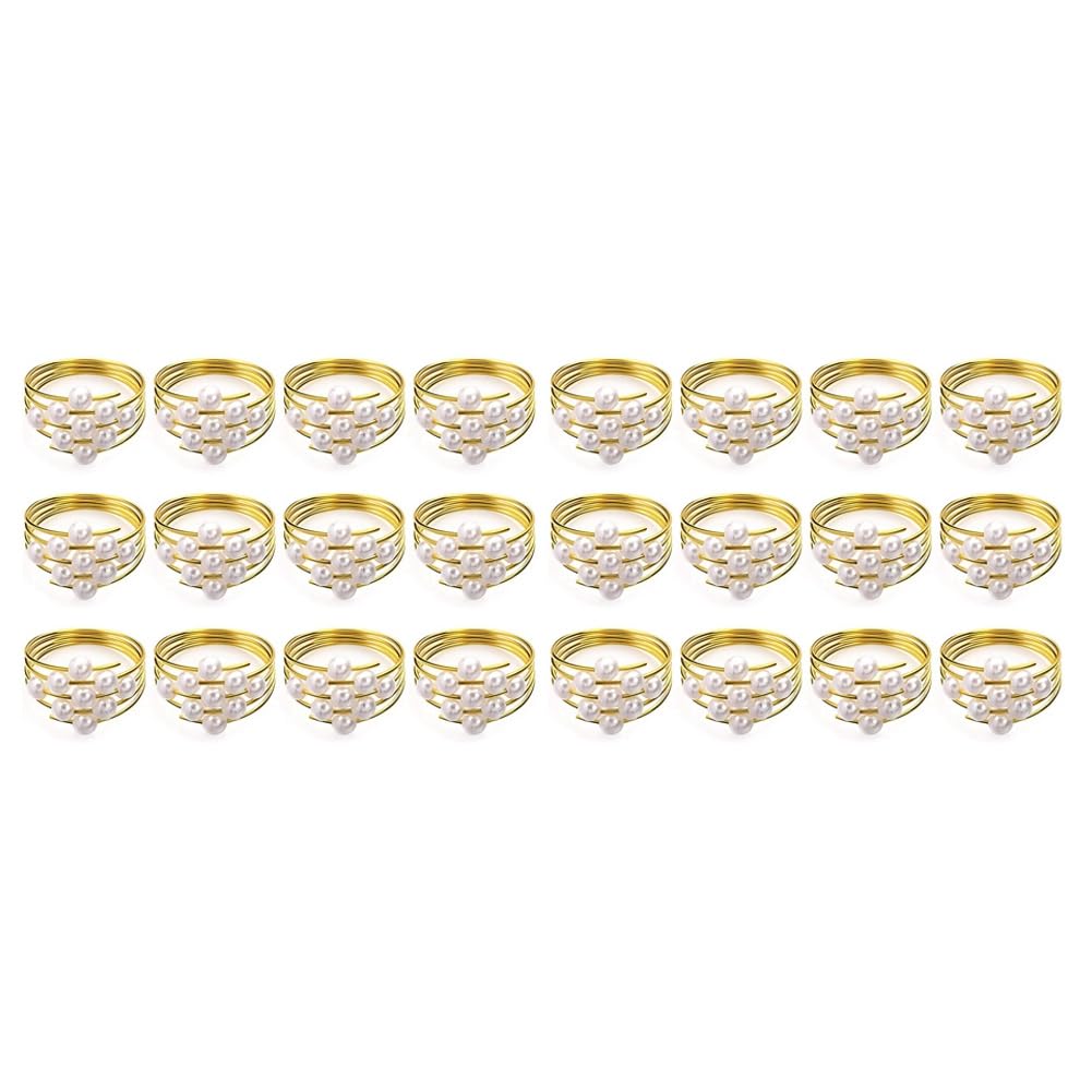 Hndhbfgrt Set of 24 Gold Napkin Rings Weddings Favors Napkin Rings for Dinner Table Pearl Napkin Buckles Rings