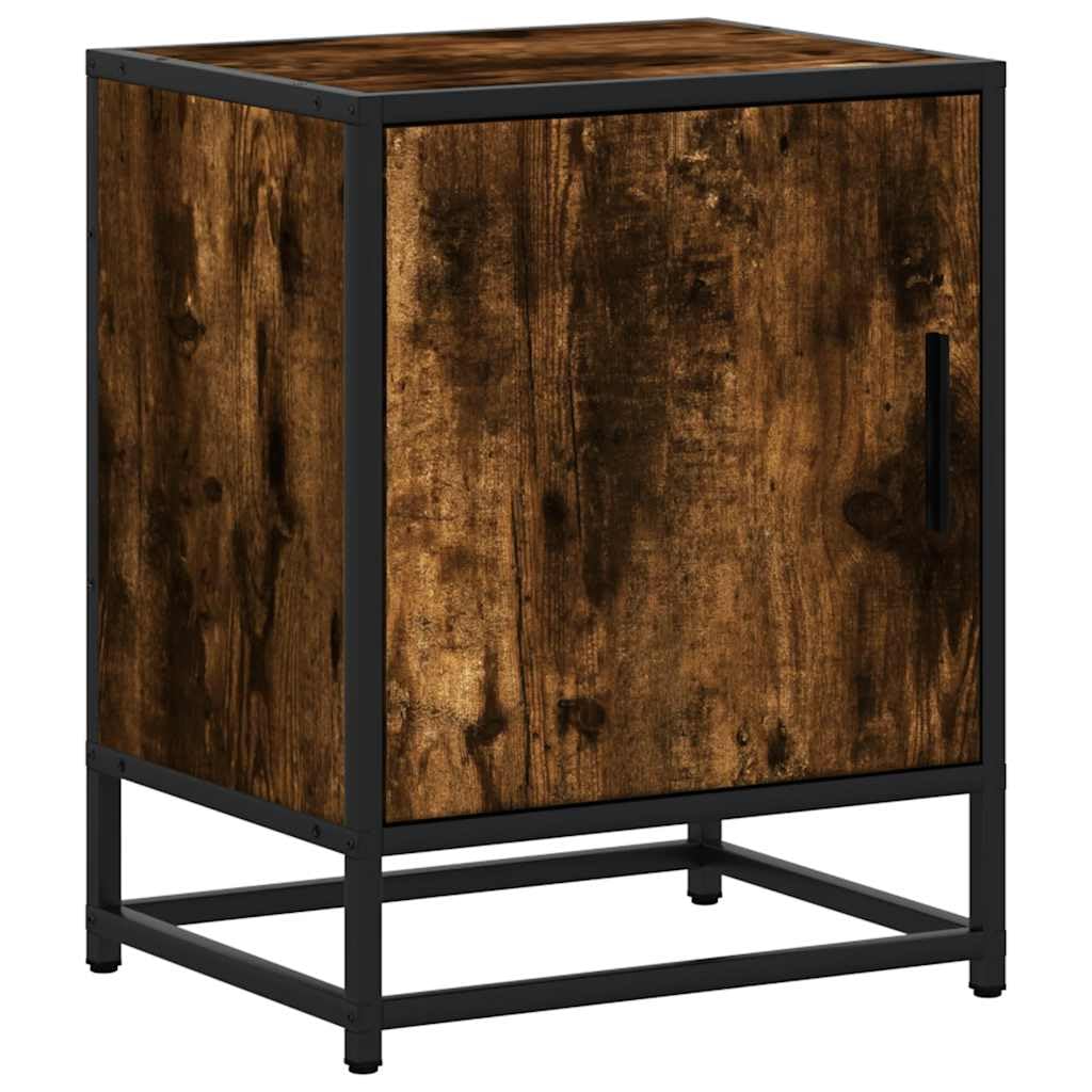 Fengshui Nachttisch Räuchereiche 40x31x50 cm Holzwerkstoff Metall | Stabile Oberplatte, praktische Tür, reichlich Stauraum, inklusive Wandhalterung