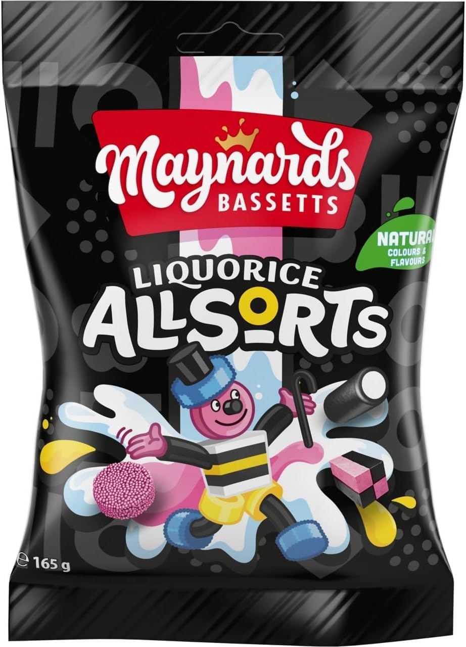 Maynards Bassetts Liquorice Allsorts Sweets Bag, Assorted Liquorice Candies for Sharing, 165 g (Pack of 1)
