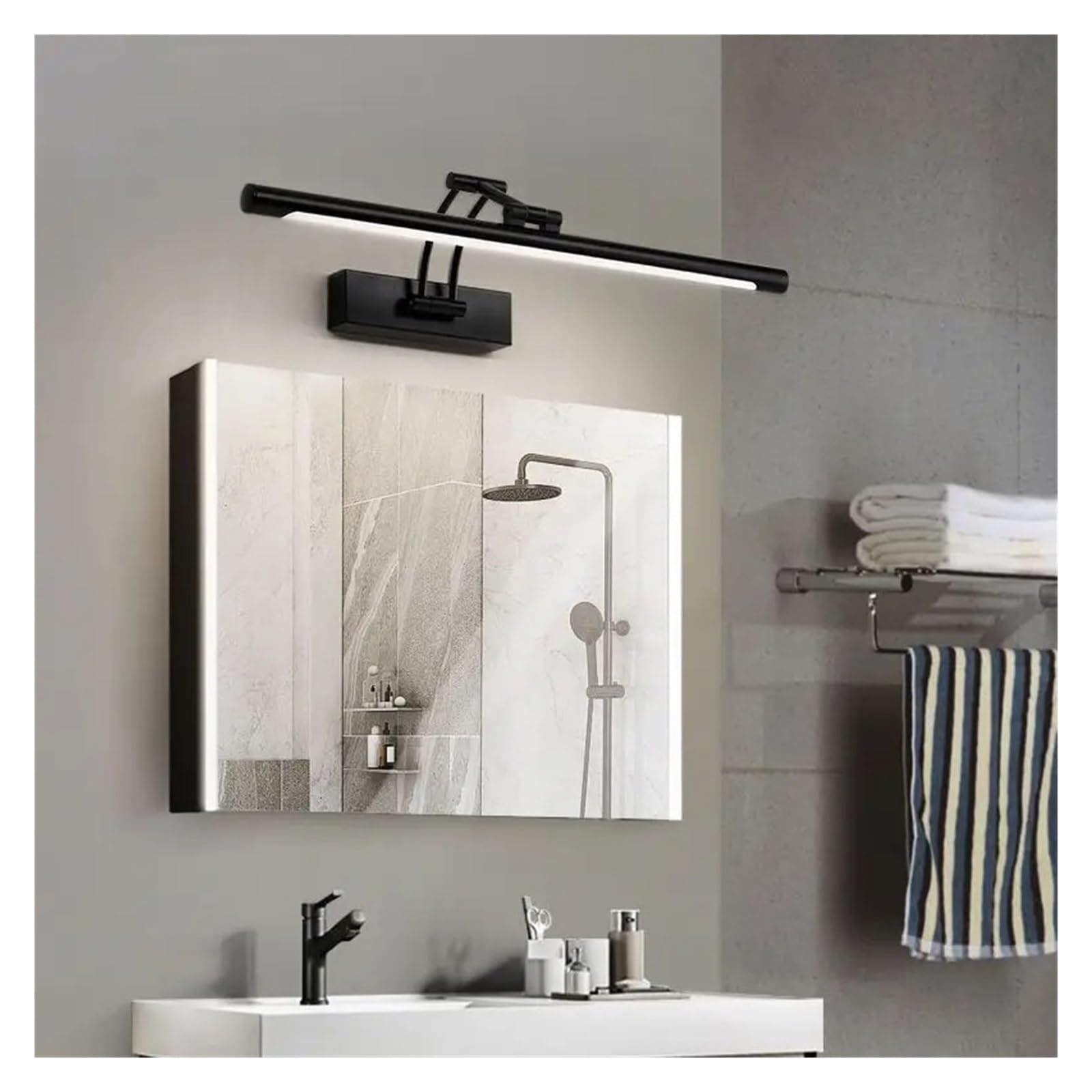 Lustro łazienkowe Lampa ścienna LED Metalowa składana szafka Kinkiet Oświetlenie Nordic Simple Nowoczesna Toaletka Lustre Pełne pokrycie(Cool,Black-43cm-Sensor)