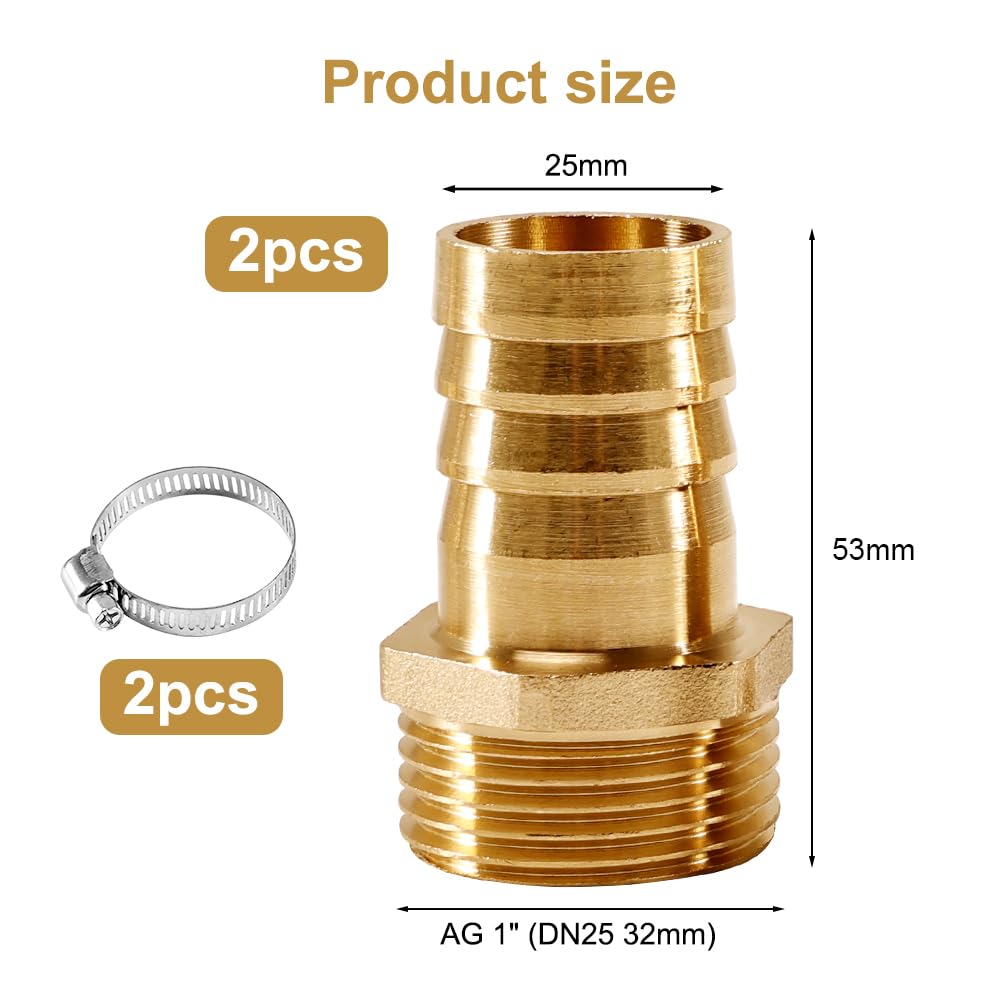 2 Boquillas De Manguera De Latón IG De 1 Pulgada, 1 Pulgada IG X 25 Mm