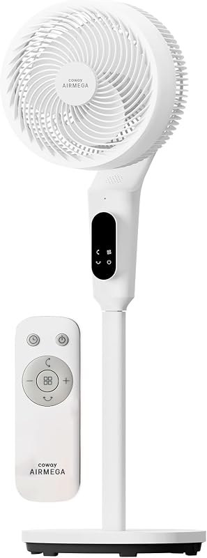 Airmega P50 Pedestal Fan for Bedroom, Voice Control, 18.5dB Quiet with BLDC Motor, 120°+90° Omni-Directional Oscillating, 108ft Airflow, 12 Speeds, Smart Modes, Adjustable Height, Remote, White