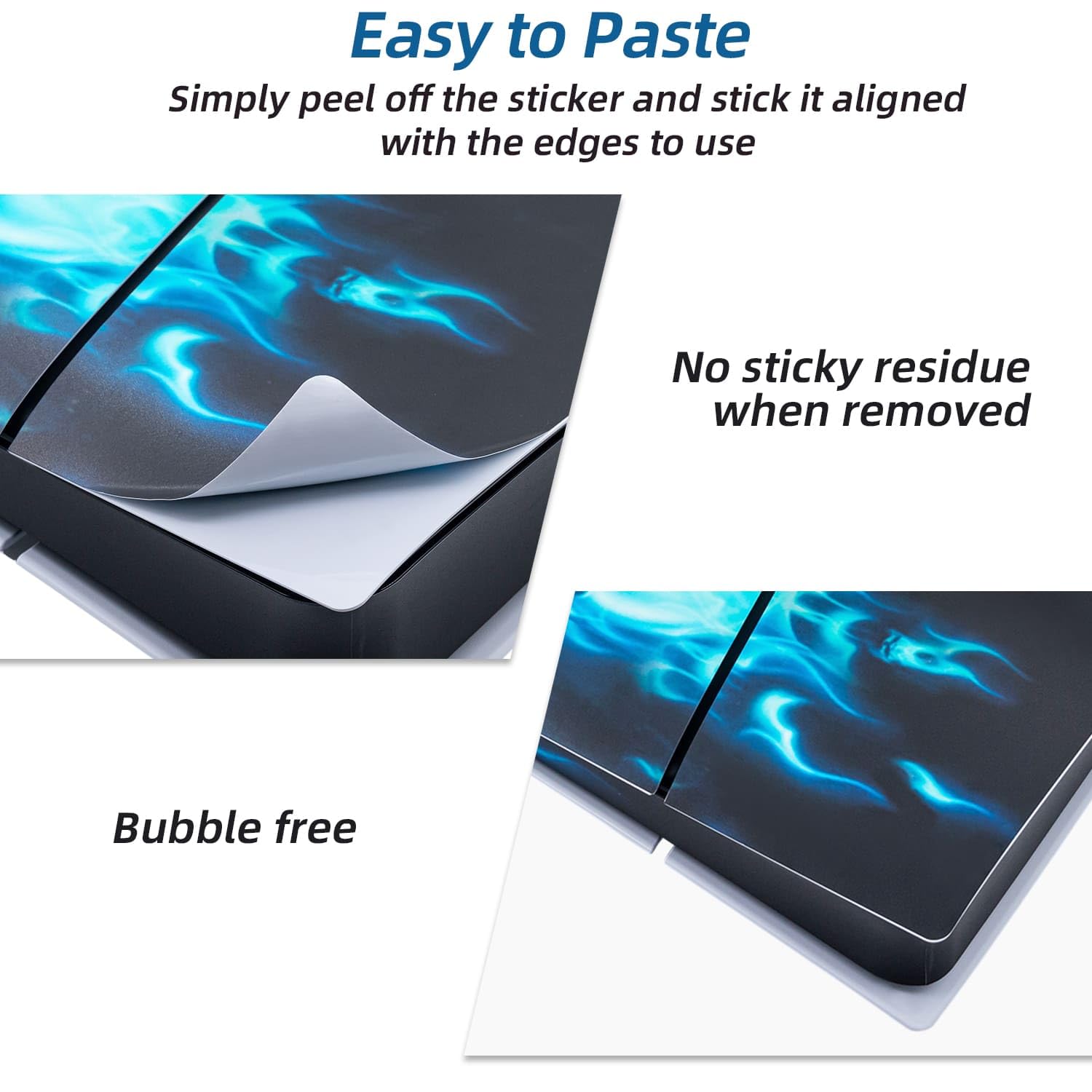 Mcbazel Autocollant antidérapant Autocollant en Vinyle Peau Couverture Plaques adhésives Autocollantes pour PS5 Slim d'origine Uniquement-Flamme Bleue
