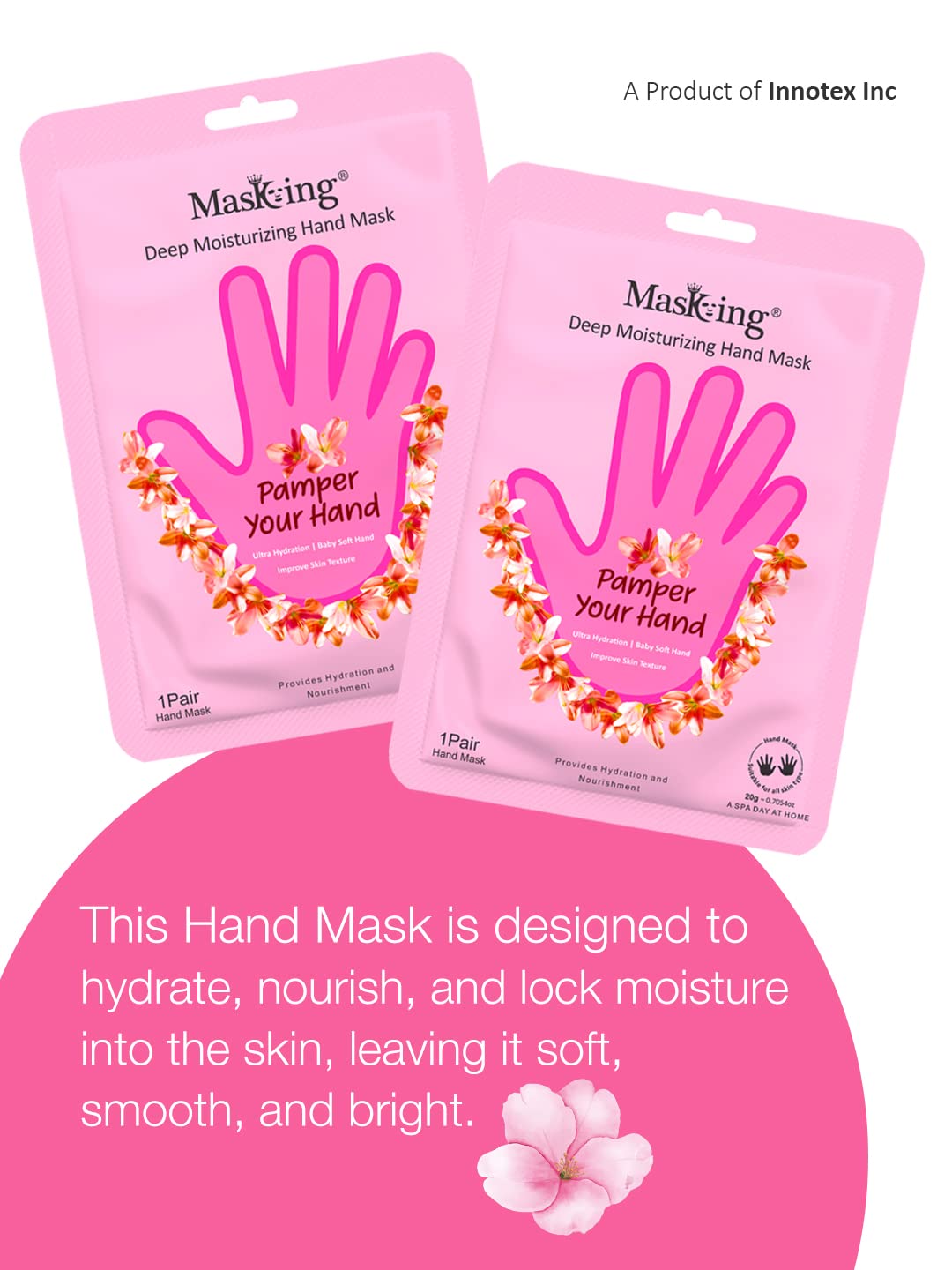 Masking Hand Mask for Deep Moisturising, Hydration & Nourishment, Remove dull, dry skin, Softens nails and cuticles, Hand Mask for Soft and Silky Hands each 20g (pack of 2) 1