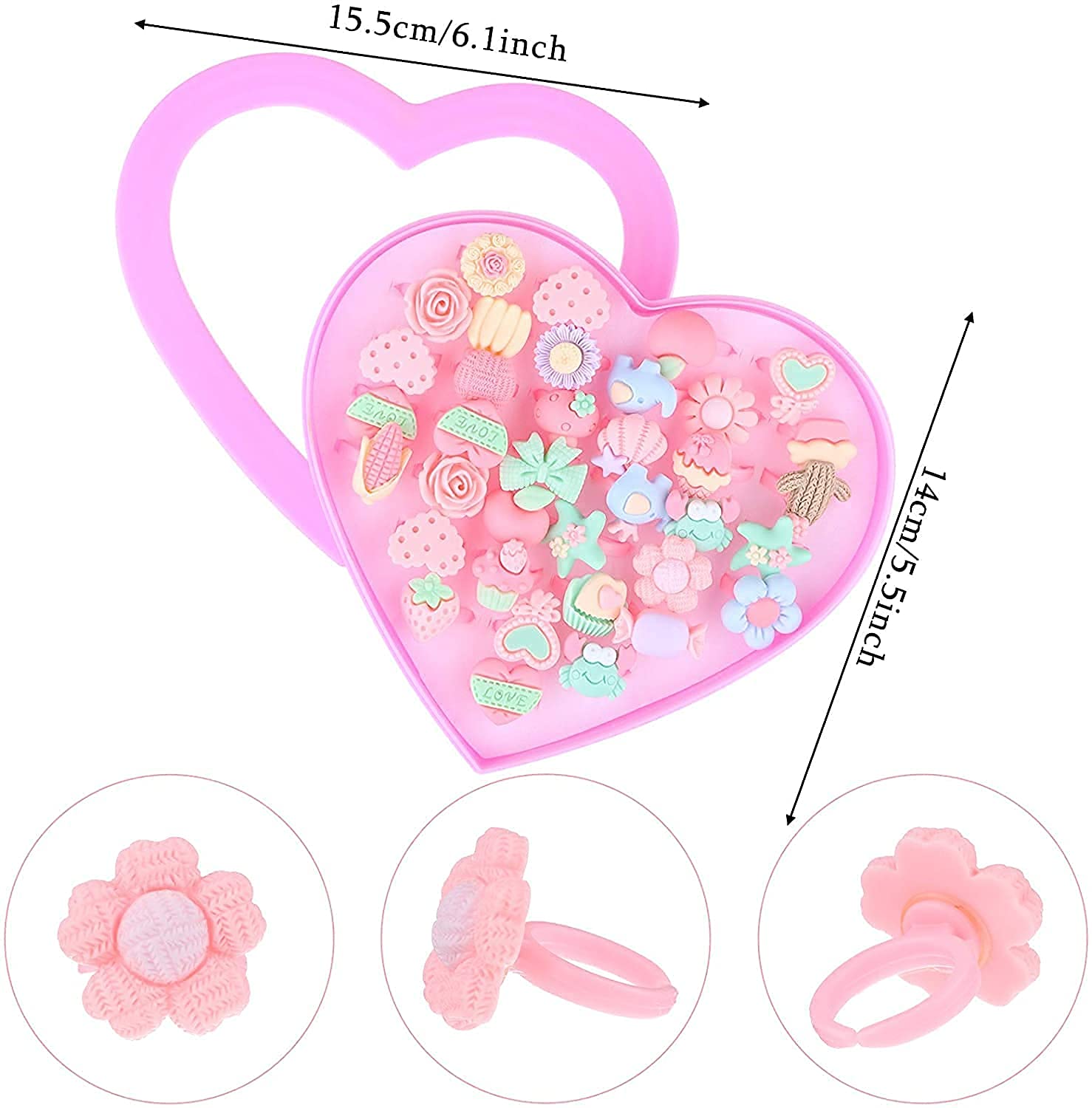 Rubela Girls Kids Cartoon Play Toy Finger Rings Birthday Gift in Pink Heart Shape Suitable 2-10 yrs 4