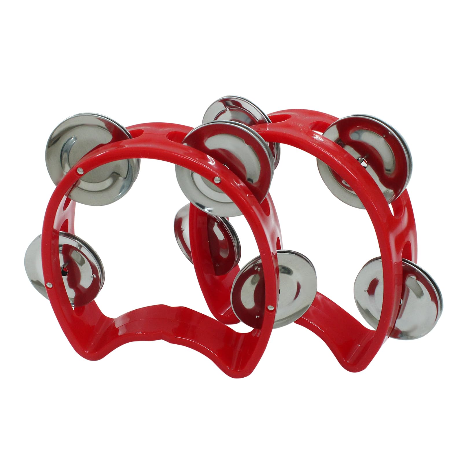 Jiozermi 2 Pcs Plastic Percussion Tambourines, Handheld Tambourines with 4 Jingle Bells Musical Instruments Mini Hand Bell Percussion, Adults, School