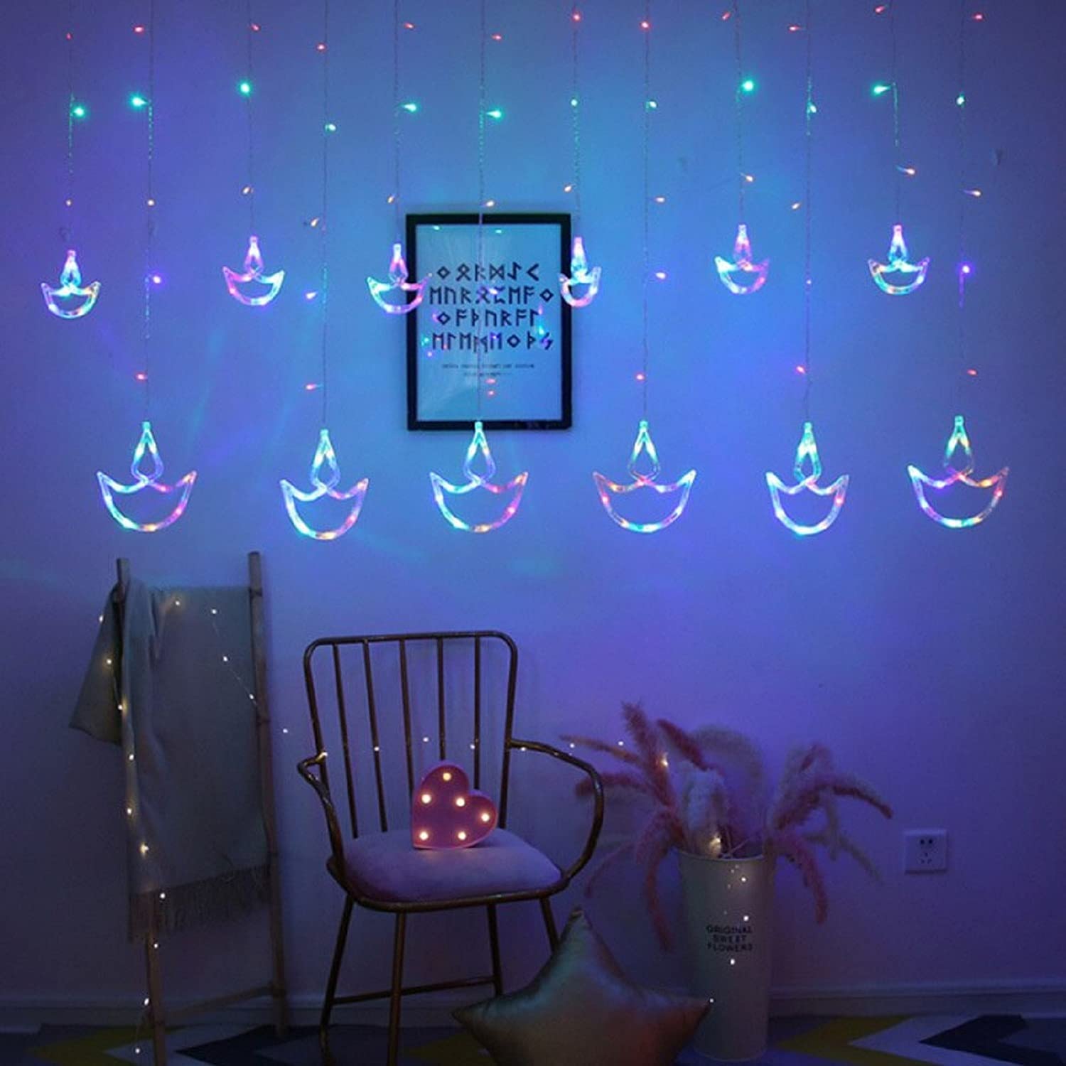 Lexton Diya Curtain Light | 12 Diya | 6 Big Diya 6 Small Diya | 8 Flashing Modes | Multicolor | for Indoor & Outdoor Decorations (B0B87X8YRG) Amazon Price History, Amazon Price Tracker
