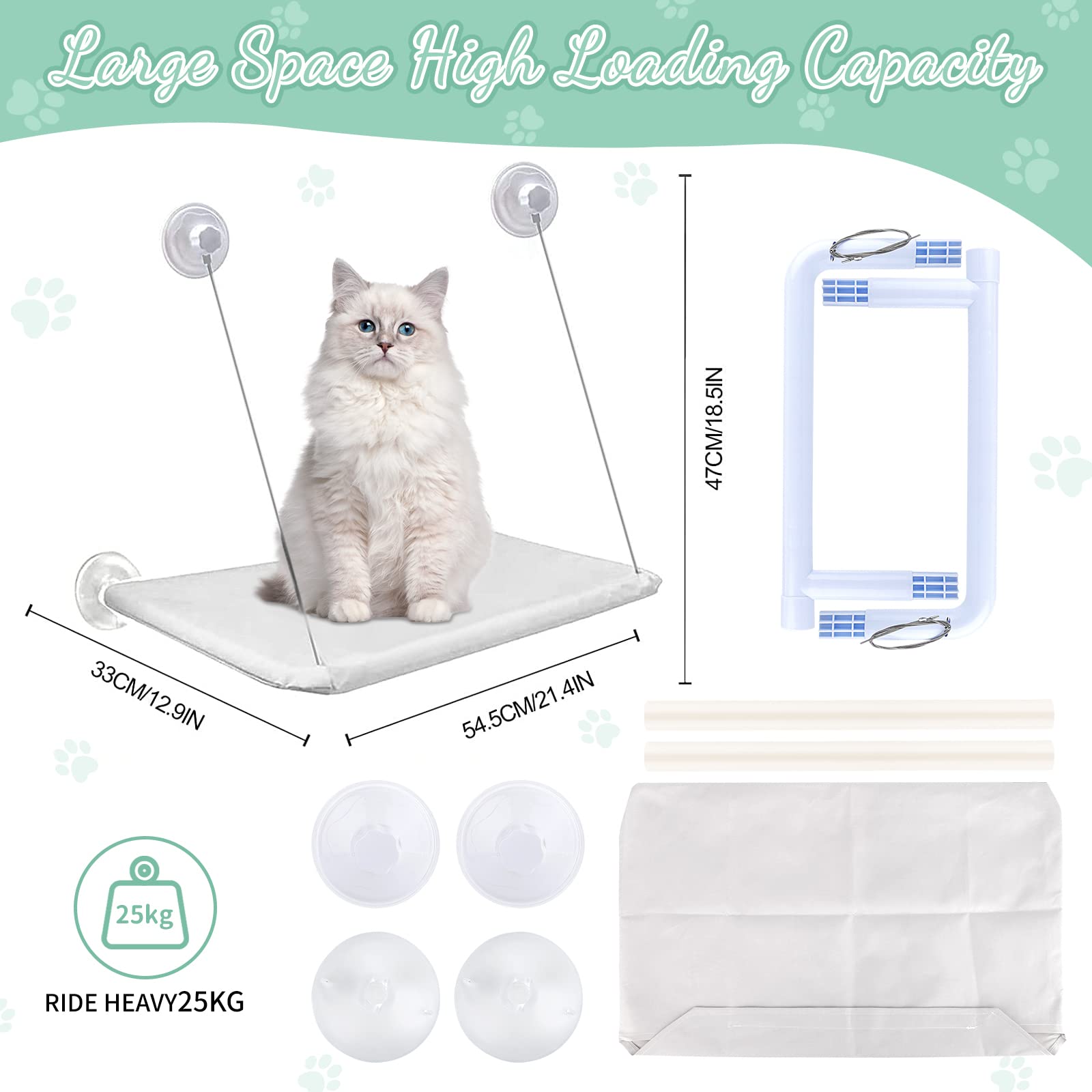 Hamaca de Ventana para Gato, Cama Colgante de Interior Reclinable para Gatos de Hasta 25kg, Grande para Siesta y Tomar el Sol