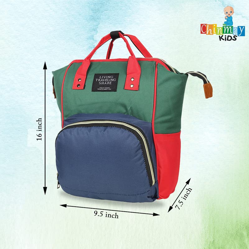 Image of Chinmay Kids Baby Diaper Backpack for New Born Baby Mother /Mom Stylish Polyester Organizer Bag for Casual Travel Outing & Traveling (Blue Red, 16 X 9.5 X 7.5 in)