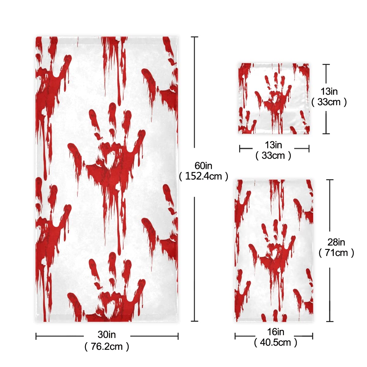 Naanle 3-Piece Towel Set,Bloody Hand Print Pattern Horror Halloween Design Bath Towel Sets, 1 Bath Towel, 1 Hand Towel, 1 Washcloth, Absorbent Soft Towels Quick Drying for Bathroom