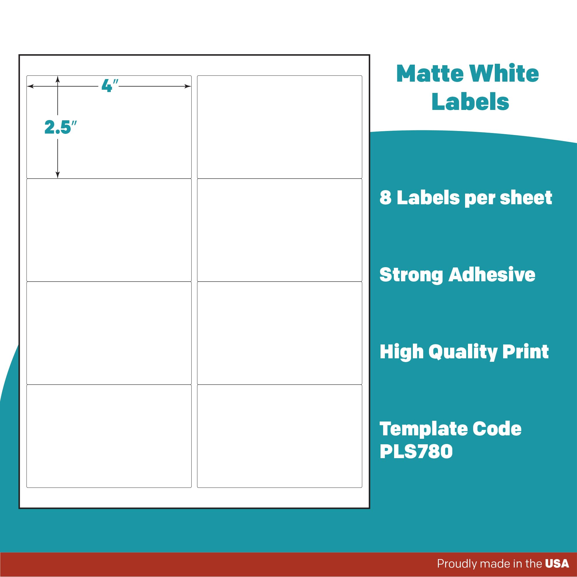 Premium Label Supply Etichette adesive bianche per spedizione/spedizione – 10,2 x 6,3 cm – Compatibile con Laser/Inkjet – (8 etichette/foglio), 100 fogli – 800 etichette adesive totali