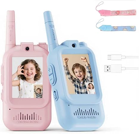 Video Walkie Talkies for Kids, 2 Pack Rechargeable Kids Video Walkie Talkies with Camera, Facetime Walkie Talkie for Indoor Outdoor Games, Camping, Hiking for Boys Girls Ages 3-12