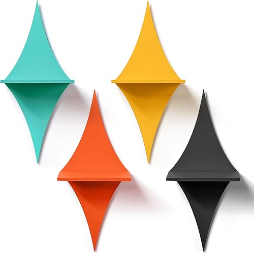 4 piezas de decoración de pared de mediados de siglo de madera de mediados de siglo, moderna en forma de estrella, estantes de montaje en pared para