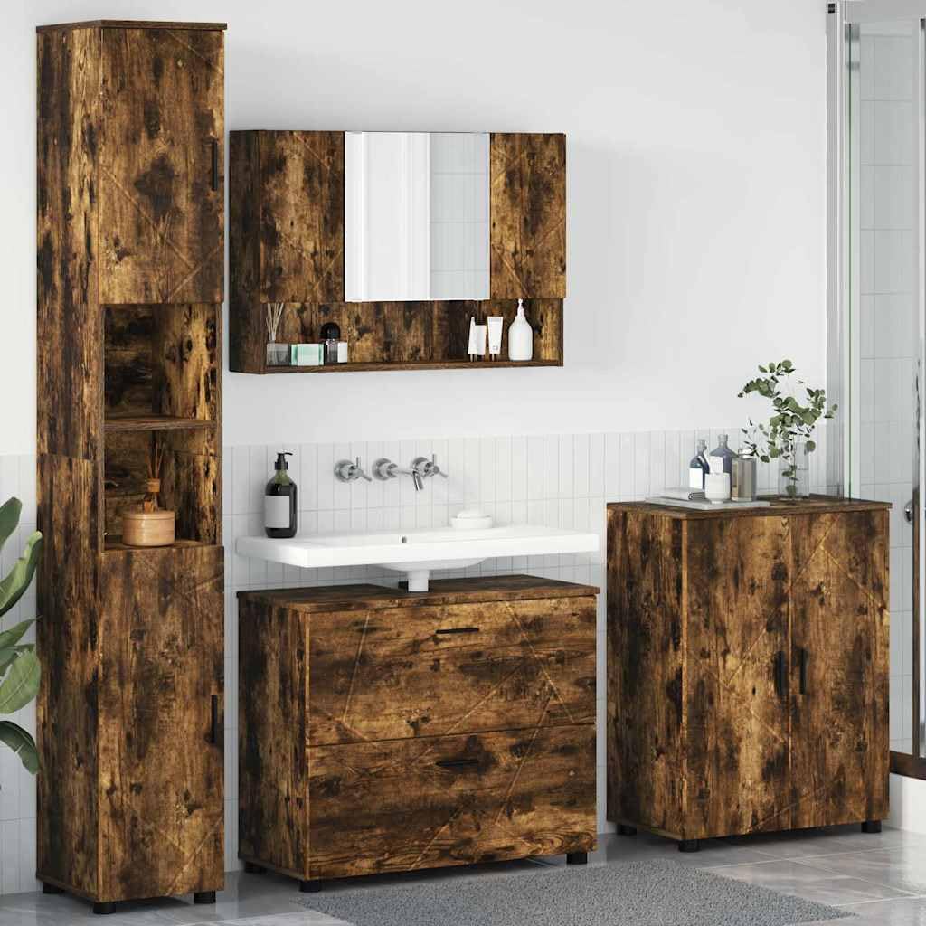 Juego de muebles de baño (4 unidades, roble ahumado, 35 x 30 x 192 cm)