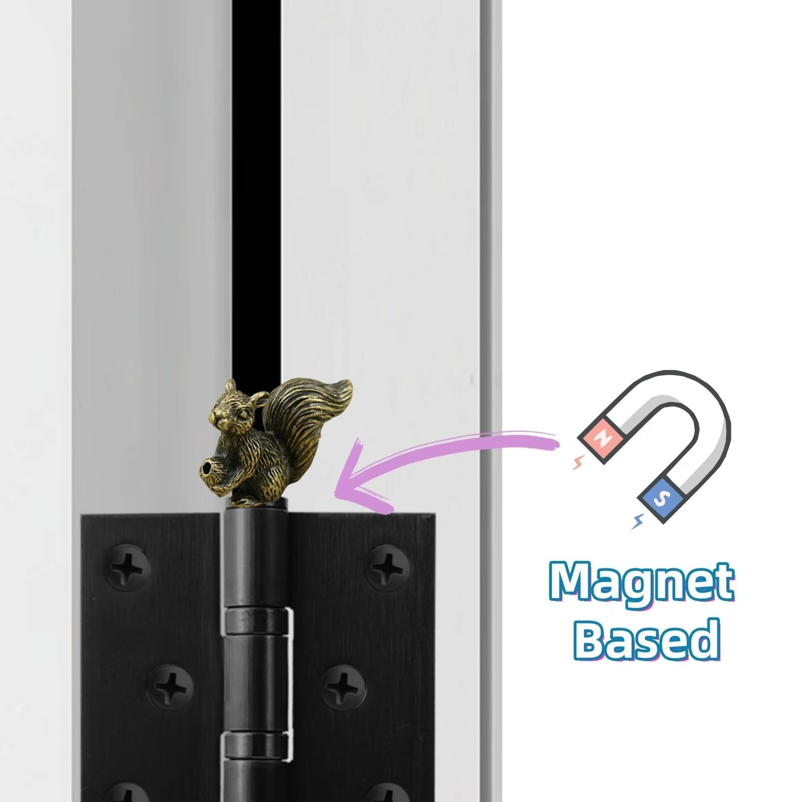 3PCS Brass Mini Small Squirrel Hinge Heads Decorative Topper Set?Magnetic Hinge Head Toppers?Brass Squirrels Nuts Door Hinge Heads Decorative Topper Cute Magnetic Hinge Heads Figurines ?