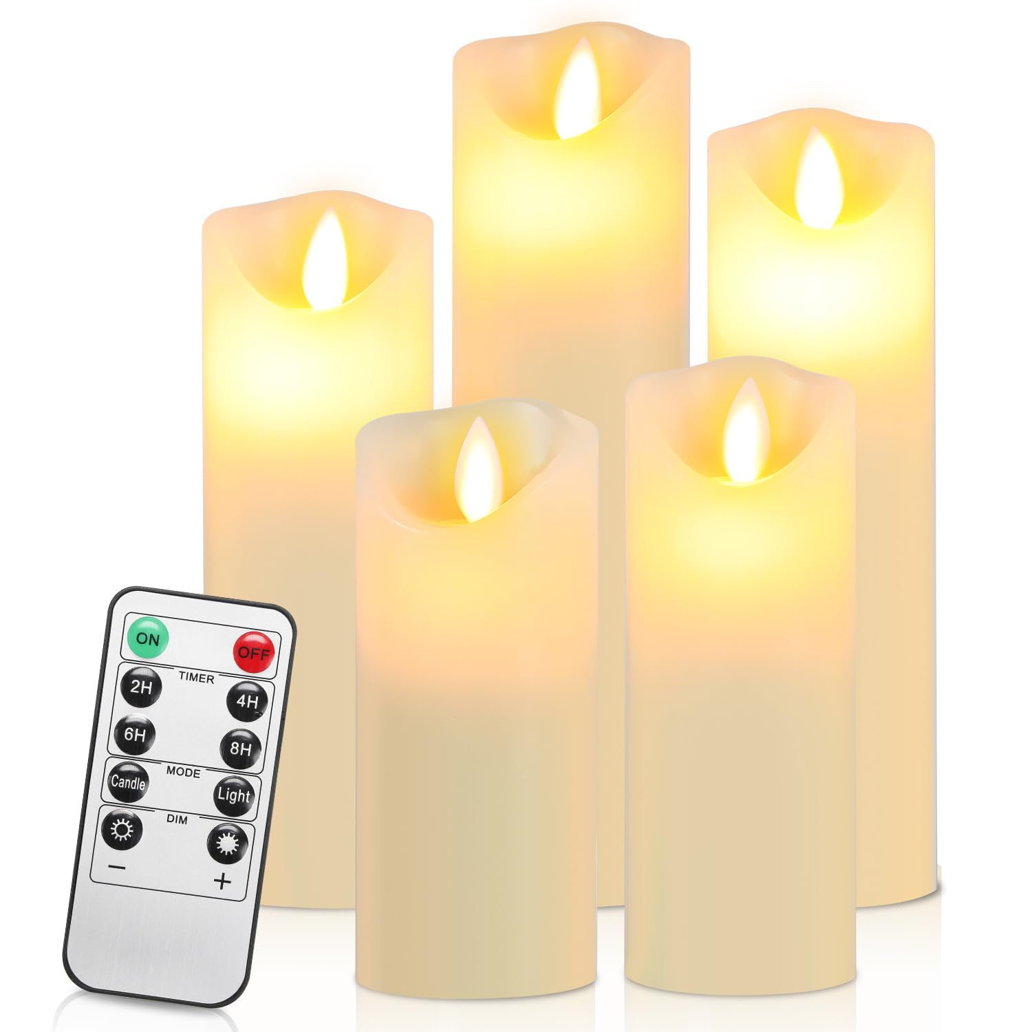Velas LED con temporizador, juego de 5 unidades, cera real con
